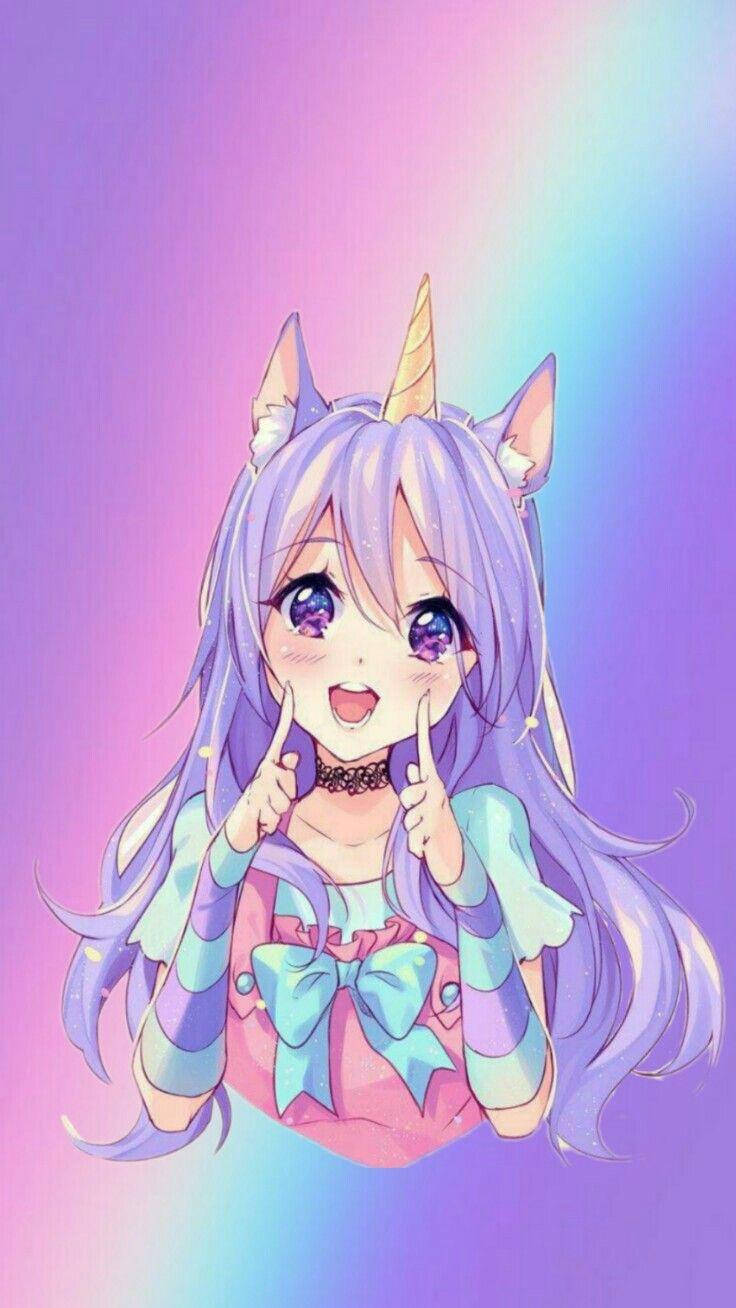 Fetita Anime Kawaii Unicorn Fundal