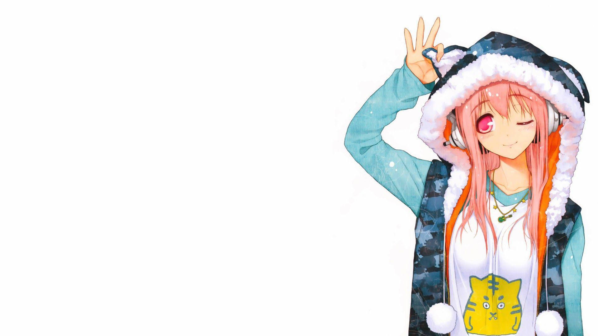 Fetita anime kawaii cu hanorac pisicuta dragut Fundal