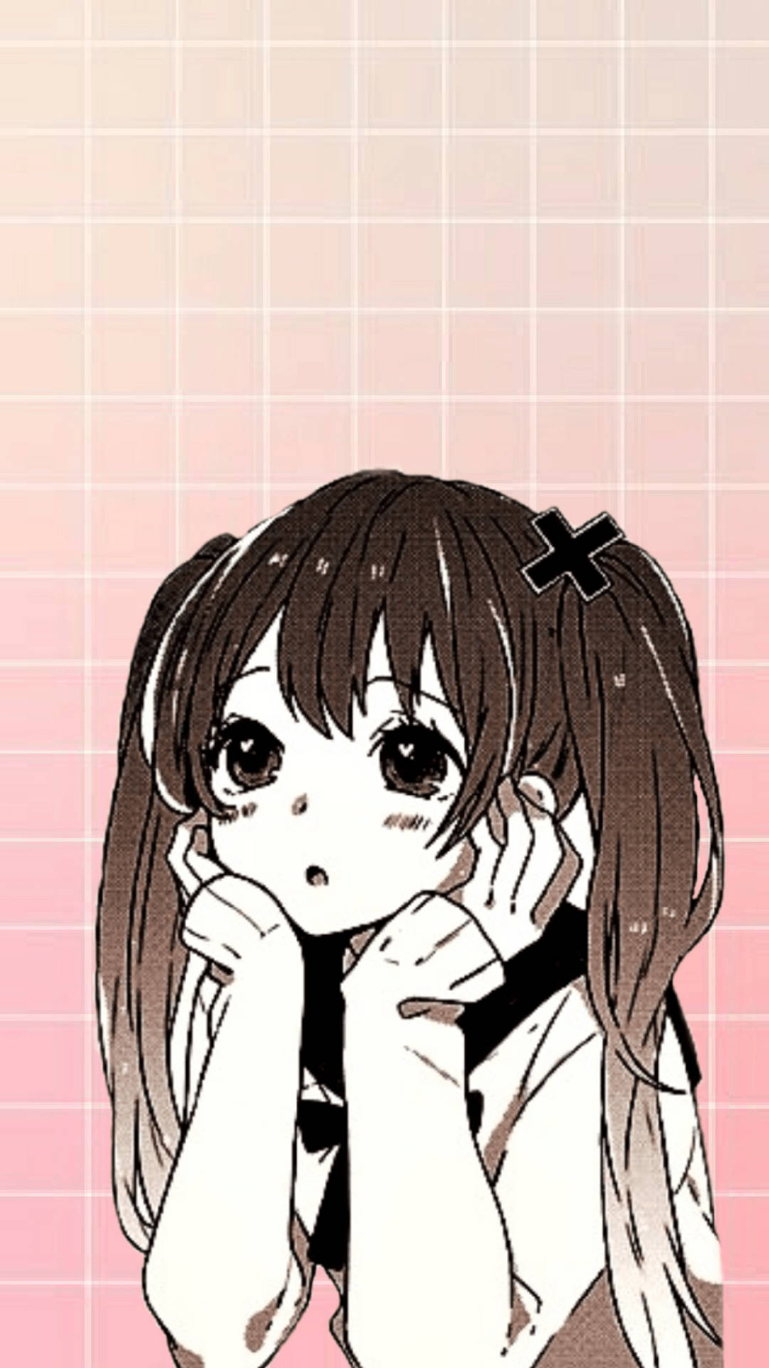 Fetita anime kawaii cu mâinile la bărbie Fundal