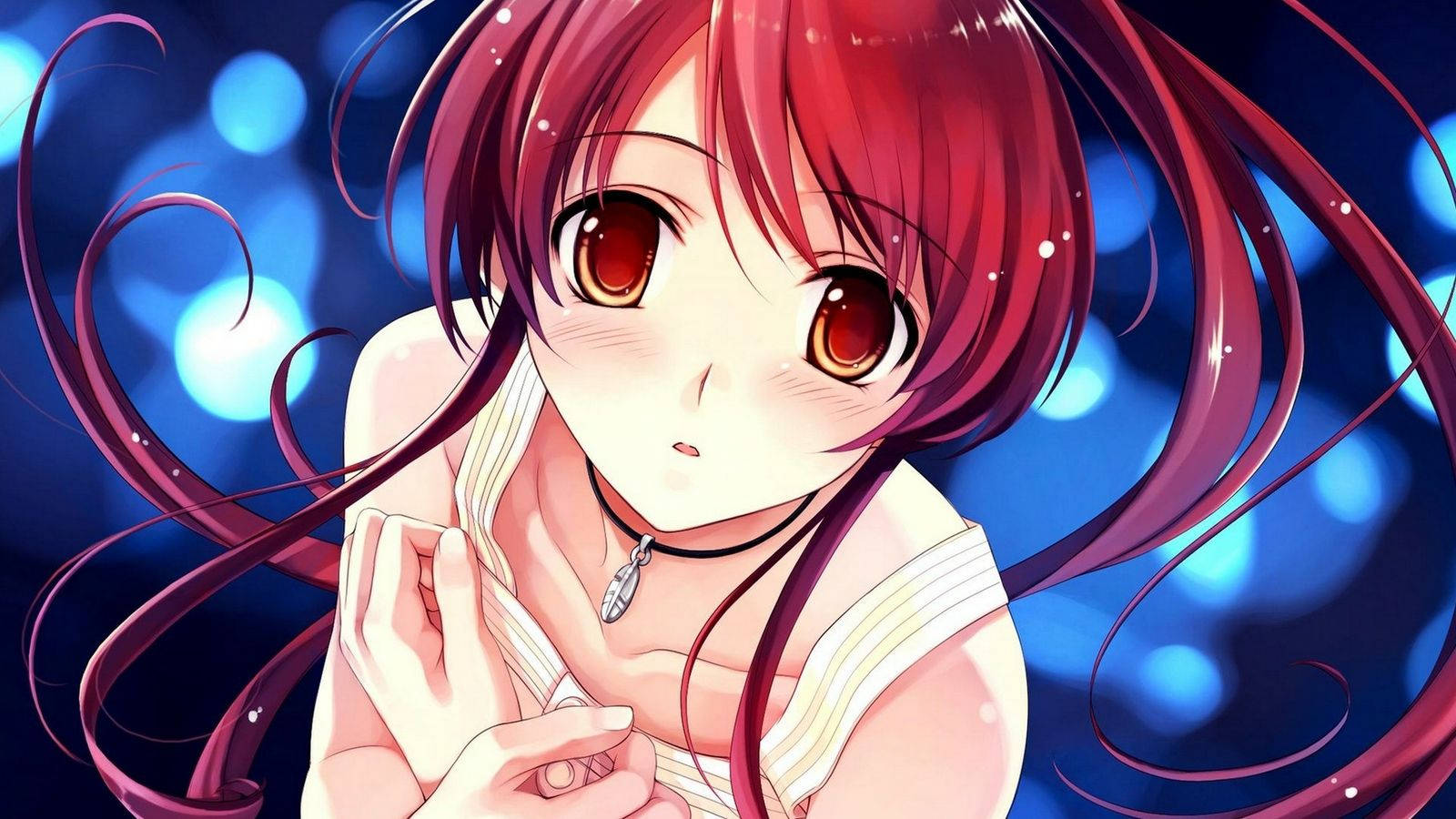 Fetita anime kawaii cu par roșu Fundal