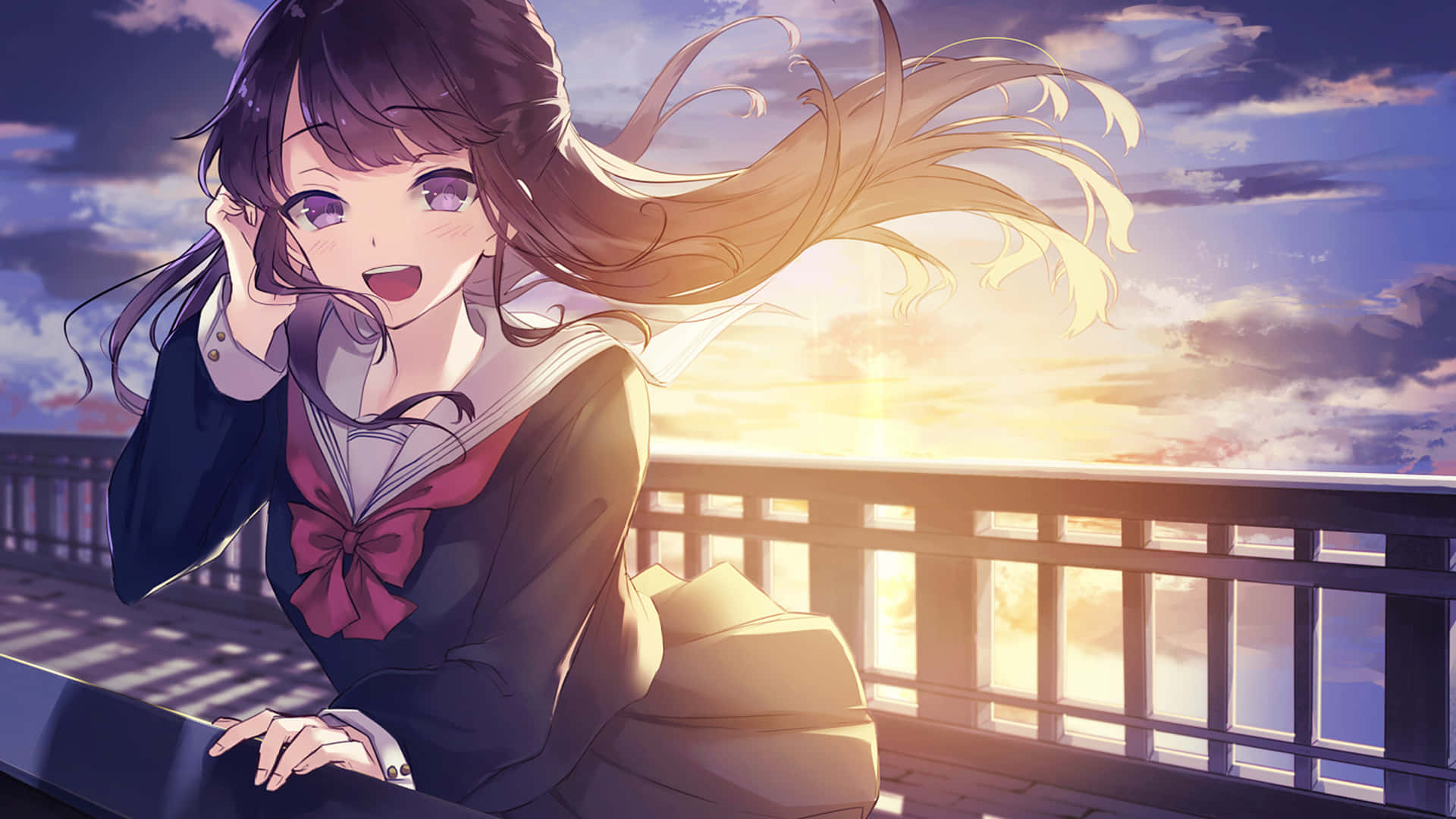 Fetiță anime școlară drăguță Nightcore Apollo Fundal