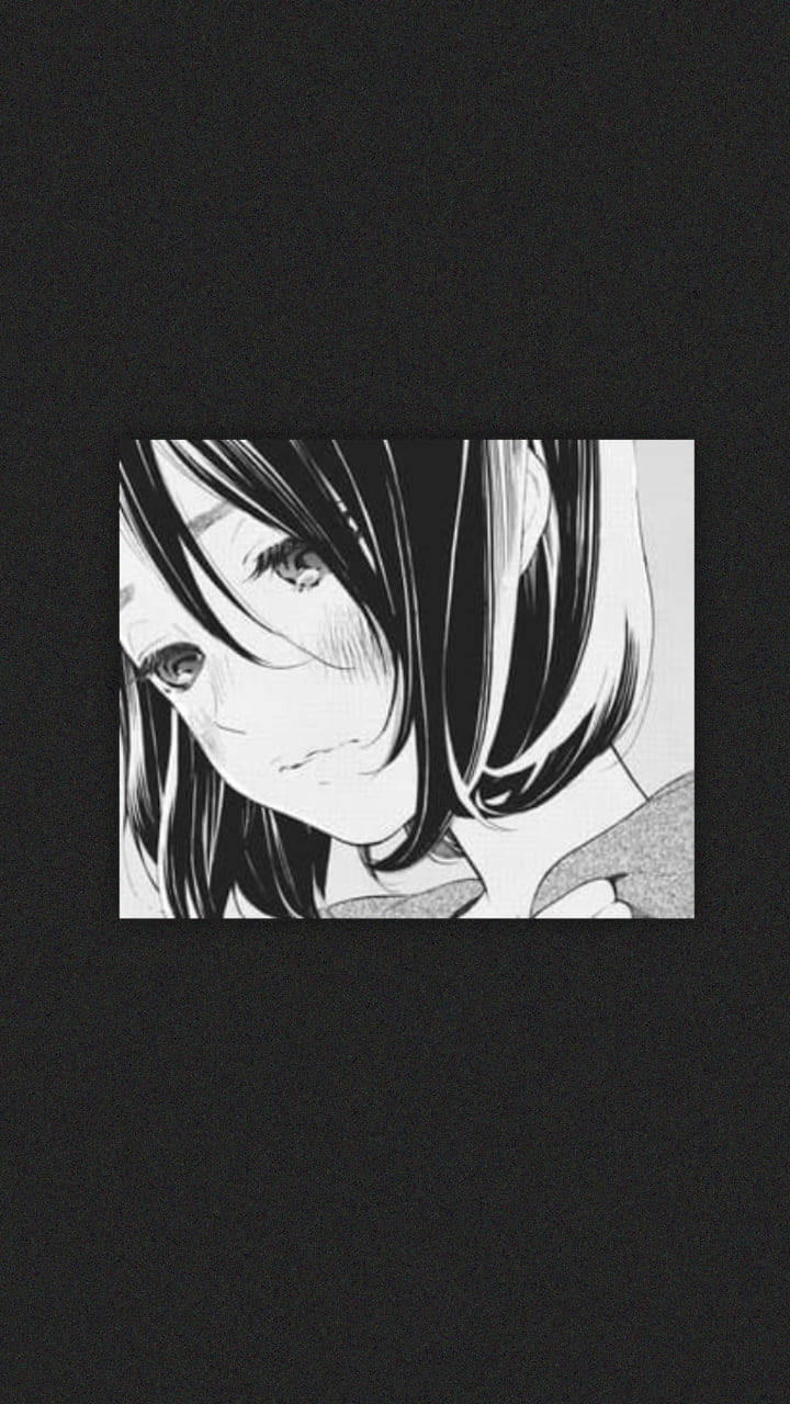 Fetita anime trista estetica alb-negru telefon Fundal