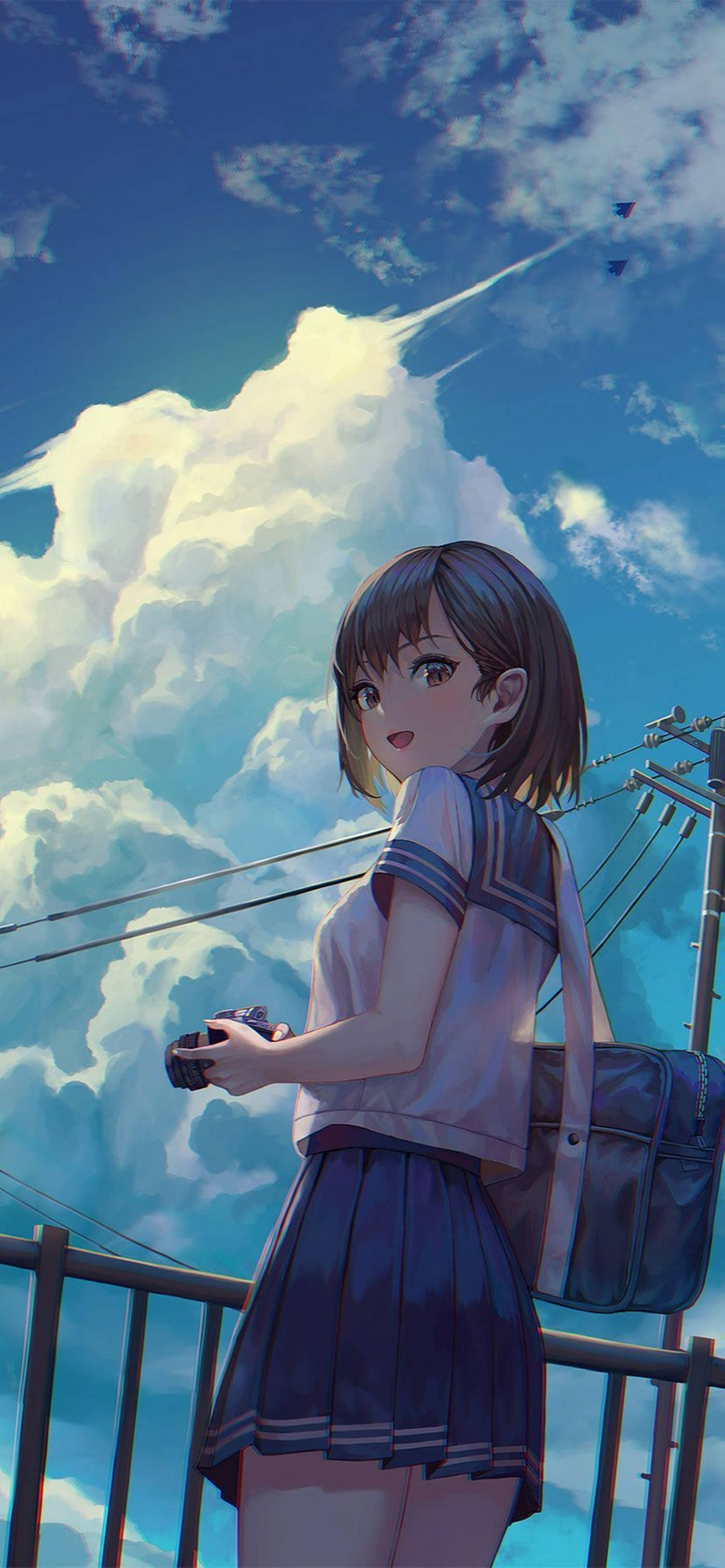 Fetita de scoala anime draguta 4K pentru iPhone — Anime Girl Fundal