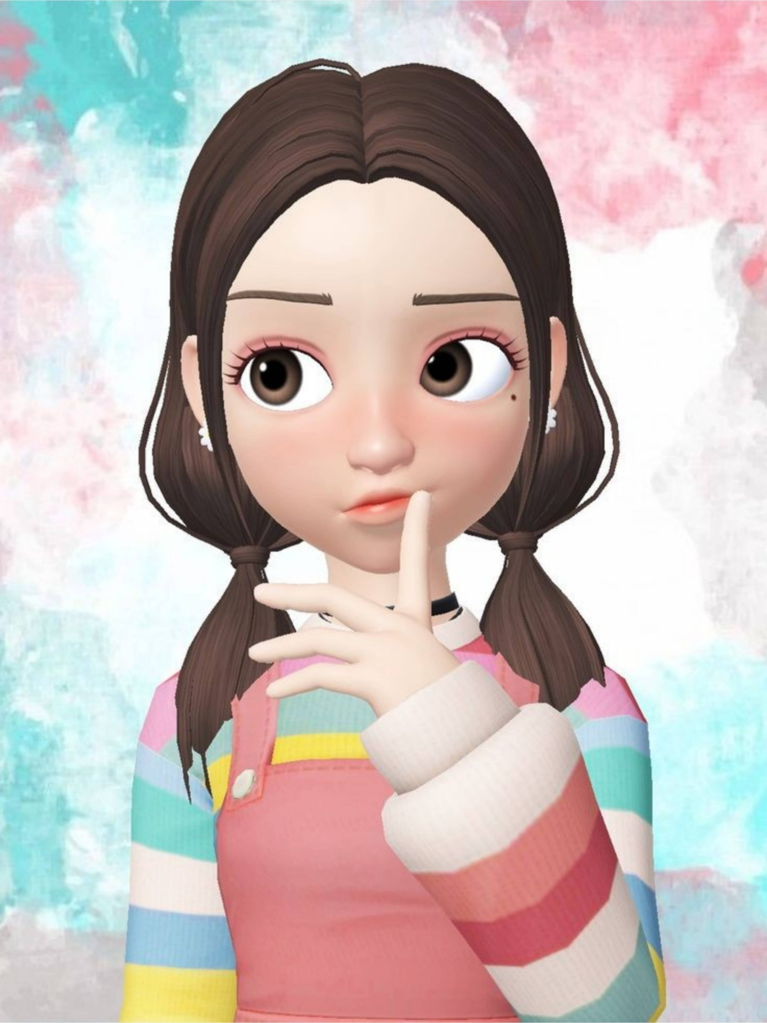 Fetiță Zepeto drăguță cu pulover curcubeu Fundal