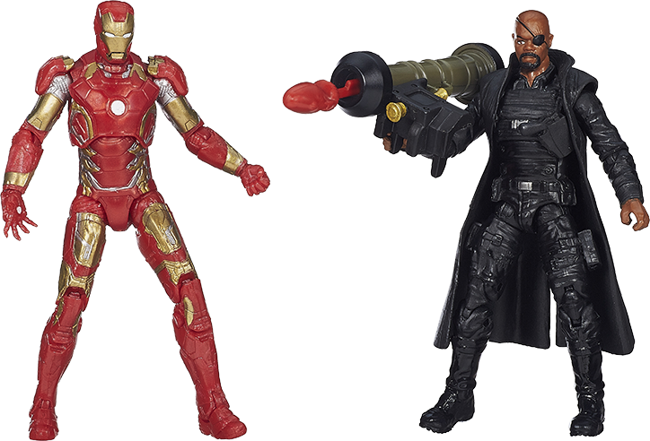 Figurine de acțiune Iron Man și Nick Fury Fundal