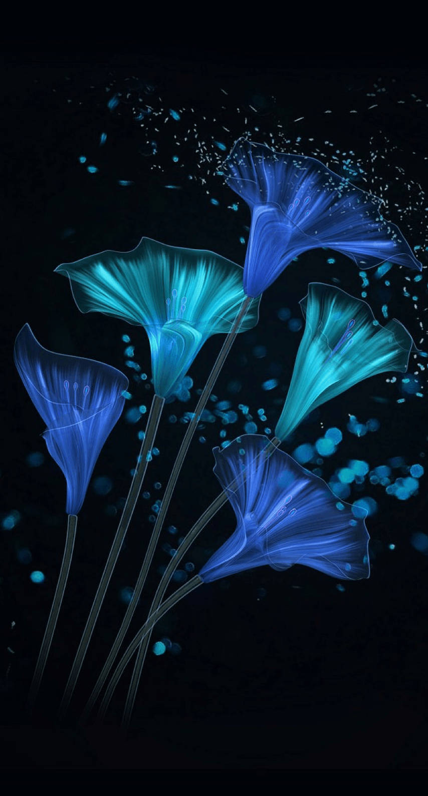 Floare Neon Estetică Albastru Închis HD Fundal