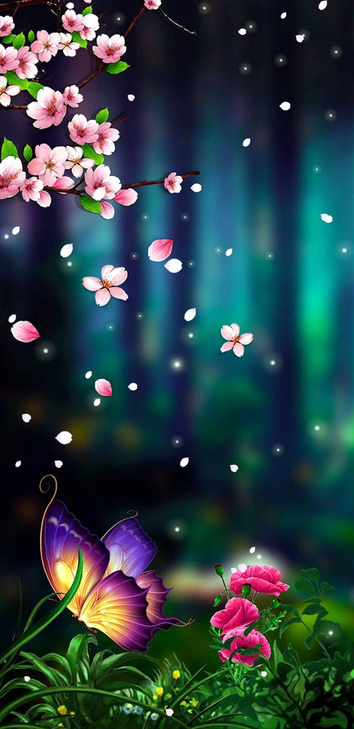 Floare și Fluture 3D pentru Android Fundal