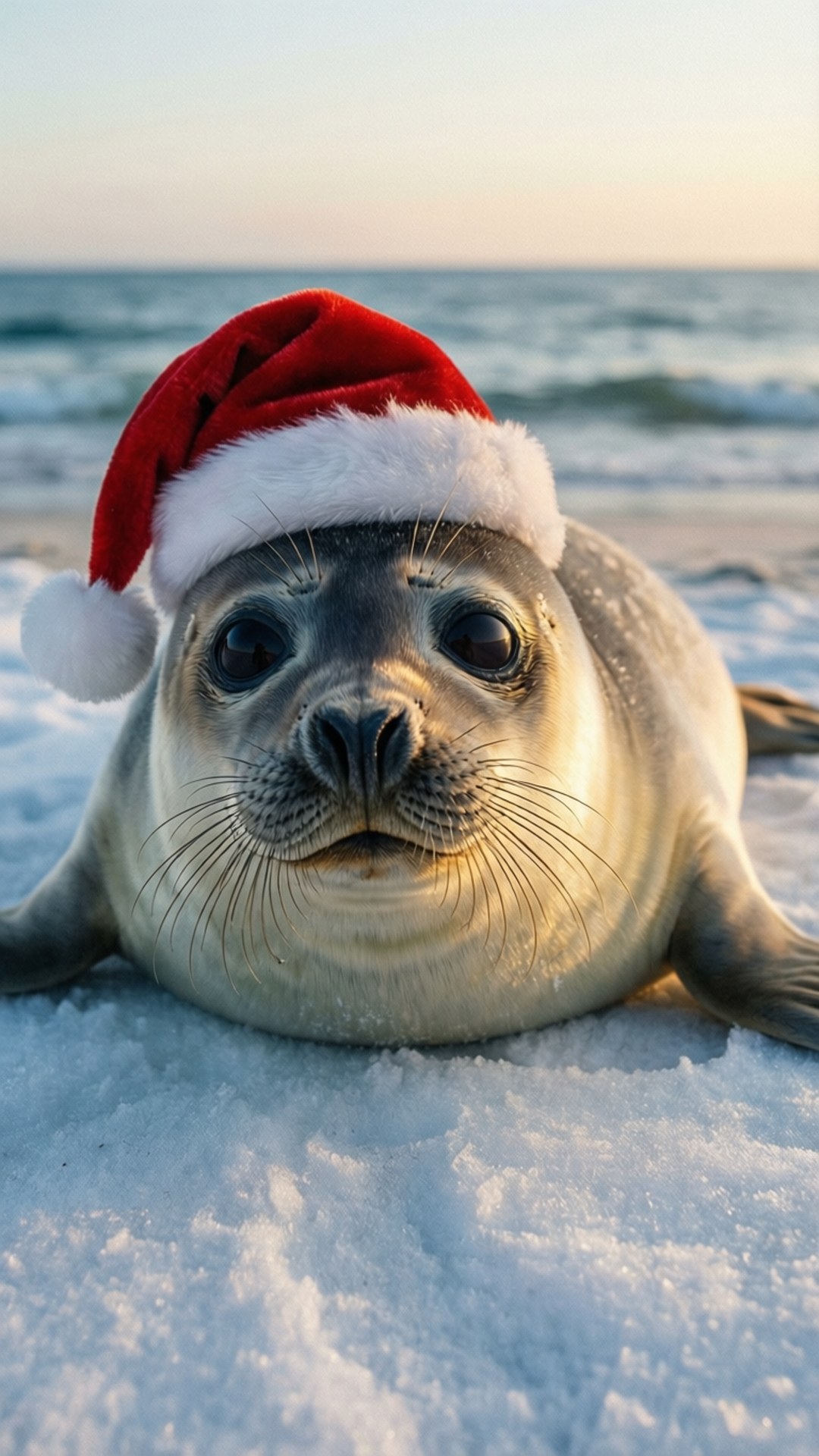 Foca cu căciulă de Moș Crăciun Fundal