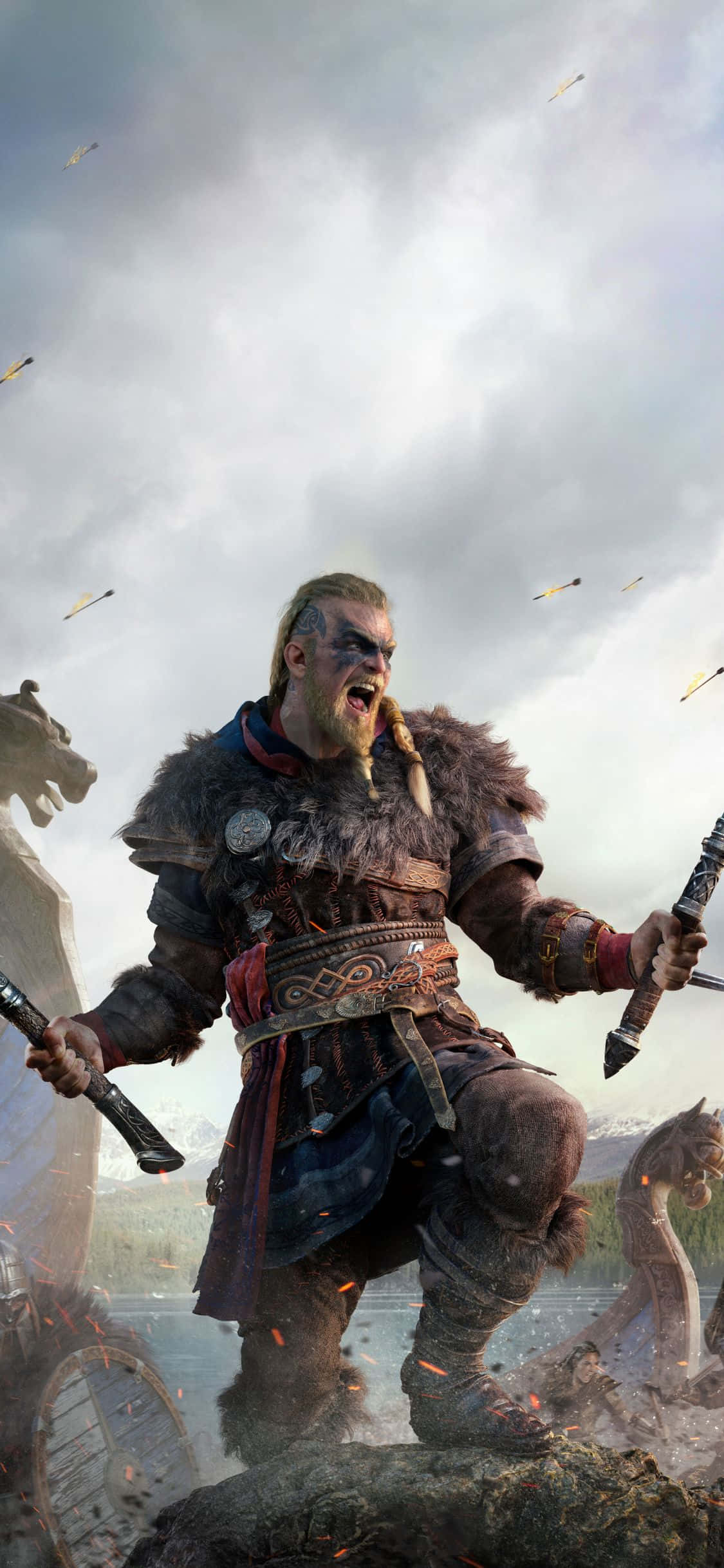 Fond Assassin's Creed Valhalla Eivor Strigând pentru iPhone XS Fundal