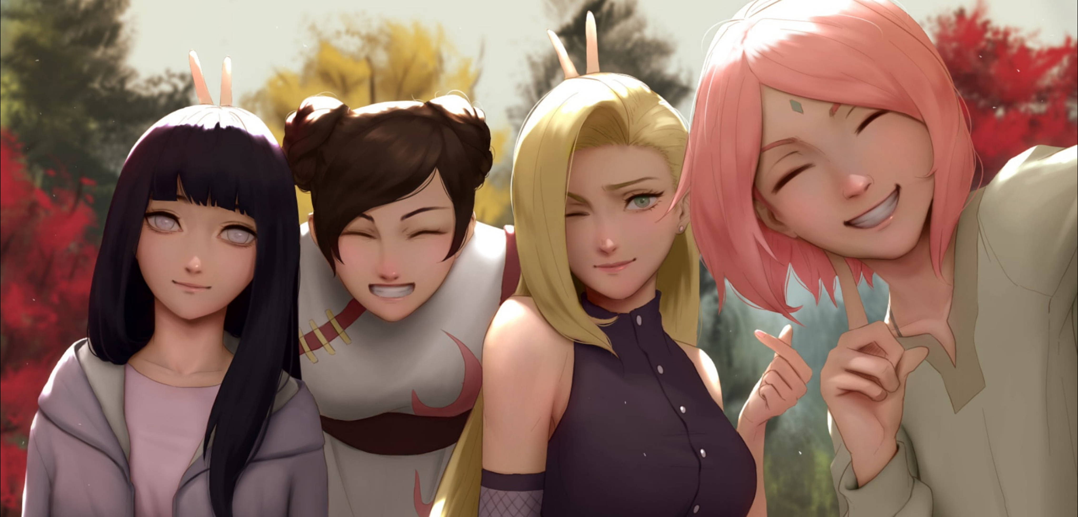 Fond de ecran 4K captivant cu celebrele personaje feminine din Naruto Fundal
