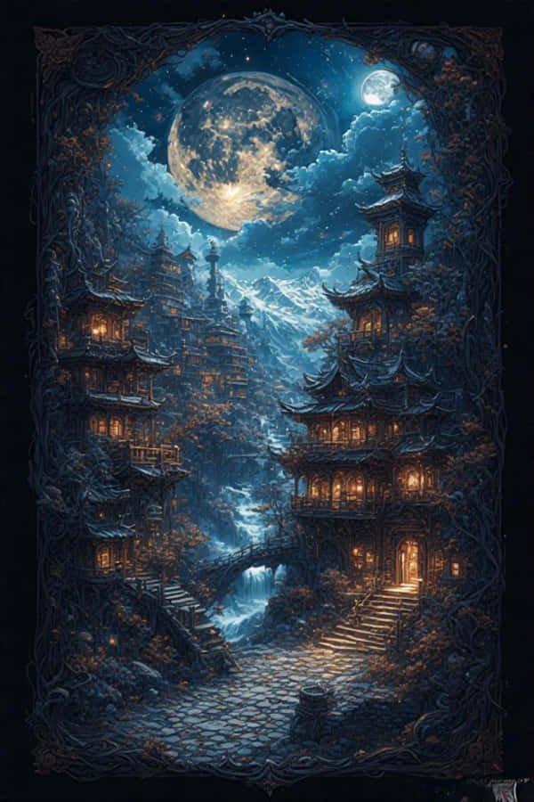 Fond de ecran 4K cu peisaj nocturn Tibet inspirat gotic Fundal
