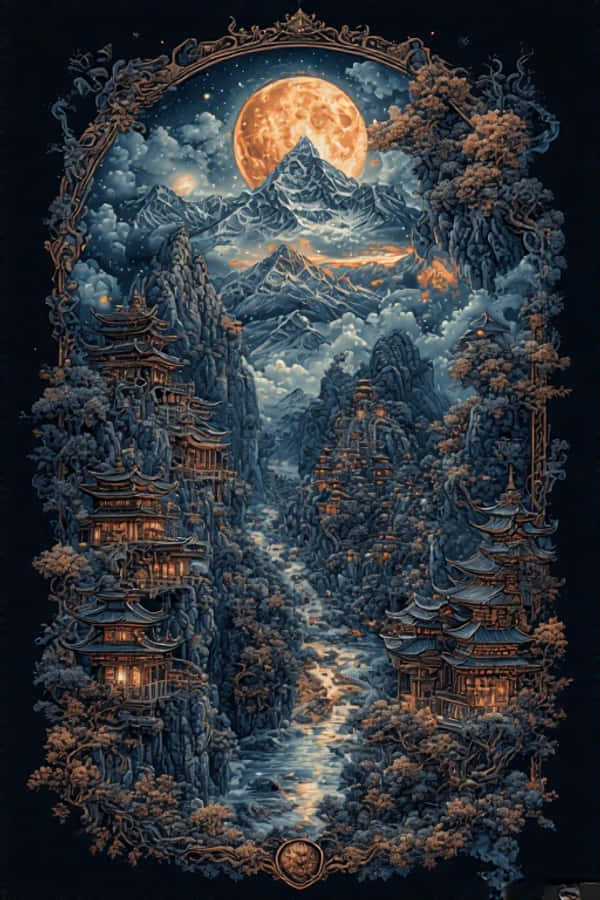 Fond de ecran 4K cu peisaj nocturn Tibet inspirat gotic Fundal