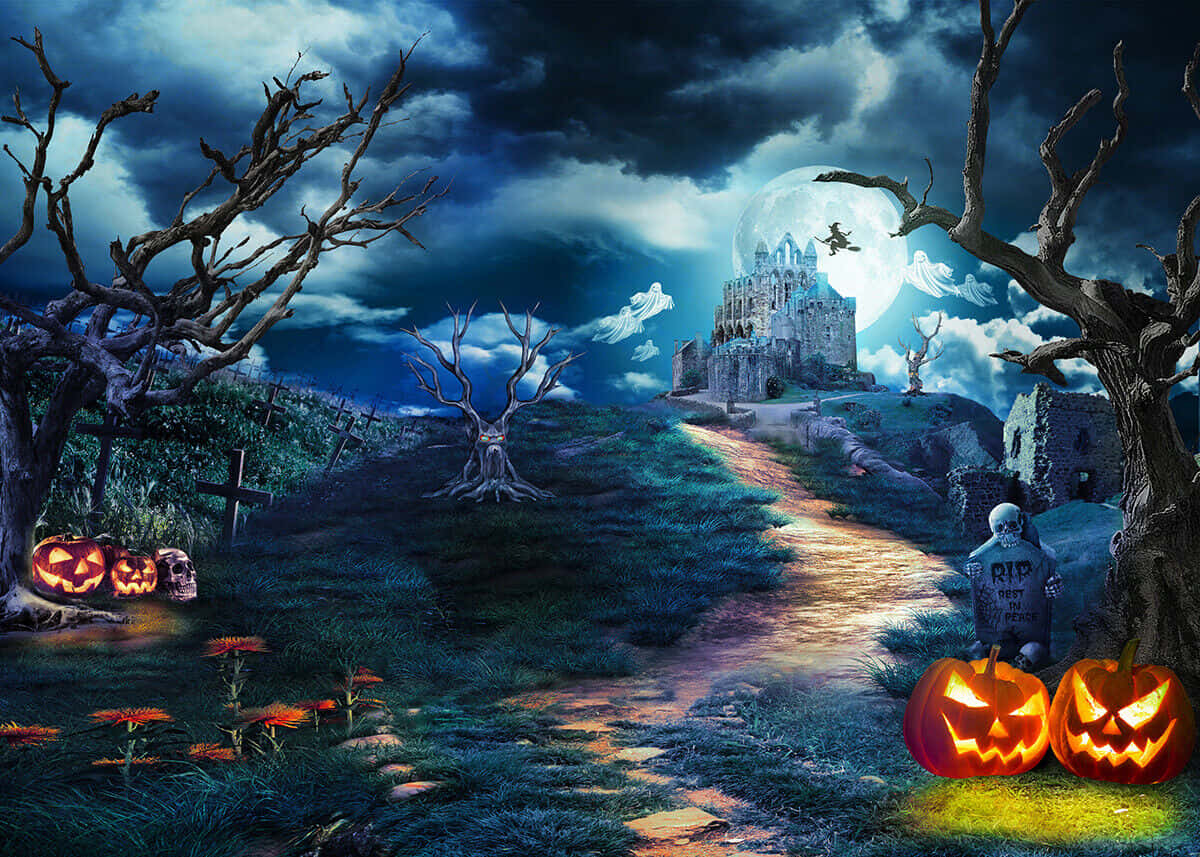 Fond de ecran cu dovleci de Halloween pe marginea drumului Fundal