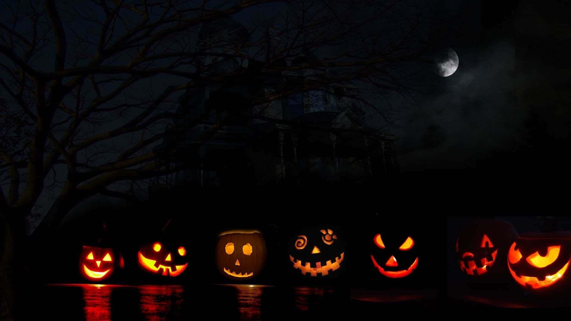 Fond de ecran cu dovleci de Halloween și reflexie în apă Fundal
