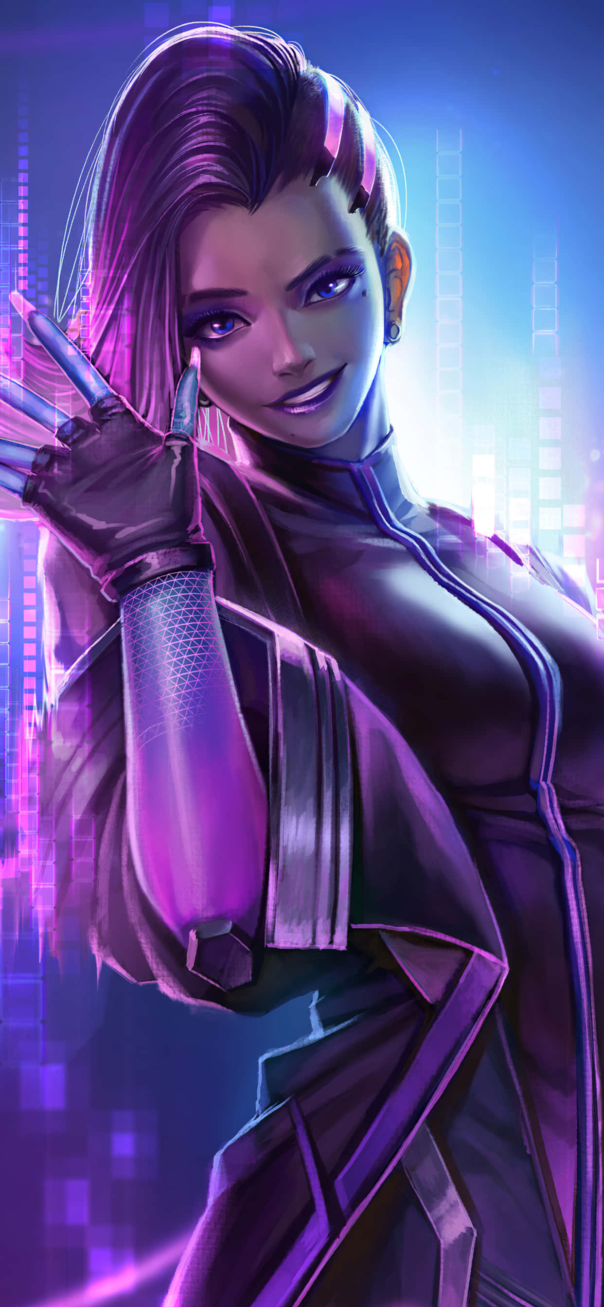 Fond de ecran iPhone XS Max Overwatch Sombra făcând cu mâna Fundal
