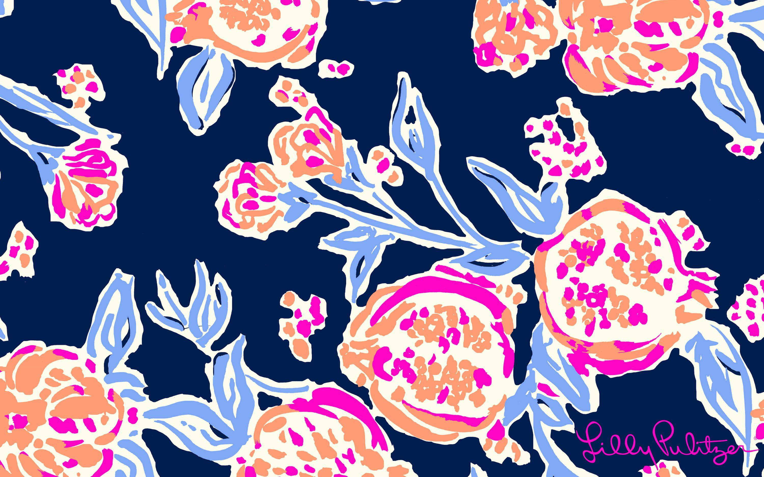 Fond de ecran Lilly Pulitzer cu flori albastre Fundal