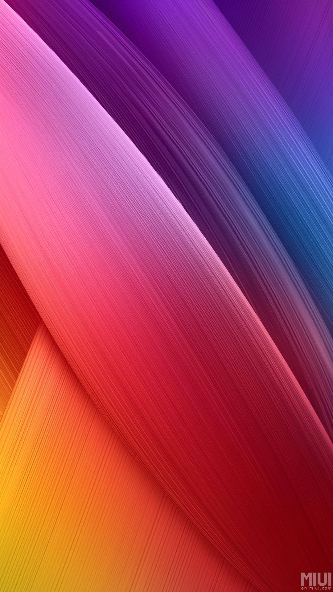 Fond de ecran MIUI radiant cu dungi mov, portocalii și roșii Fundal