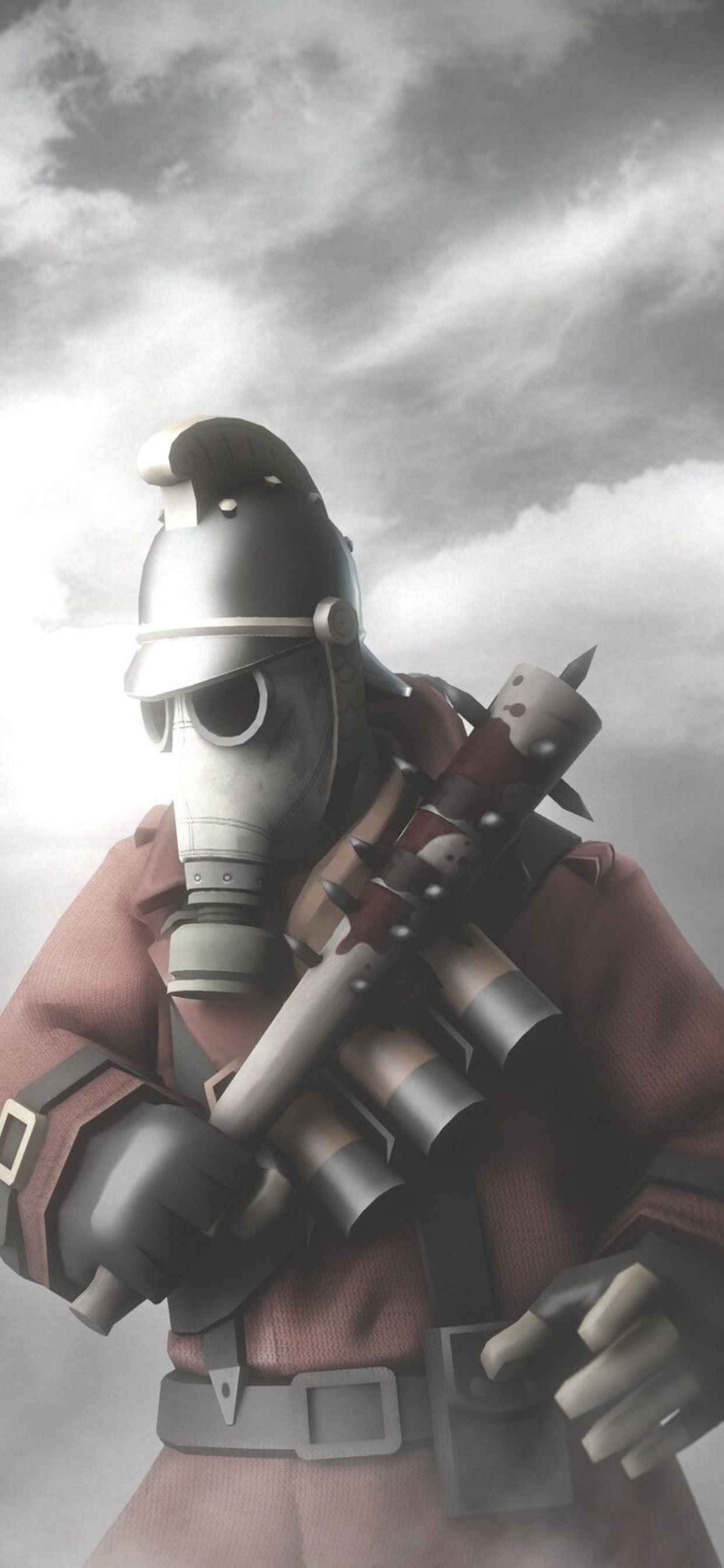 Pyro în tonuri de gri – fond de ecran Team Fortress 2 pentru iPhone XS Max Fundal