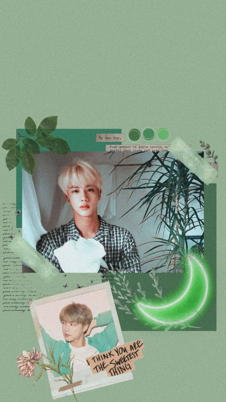 Fond de ecran verde estetic BTS Jin Fundal