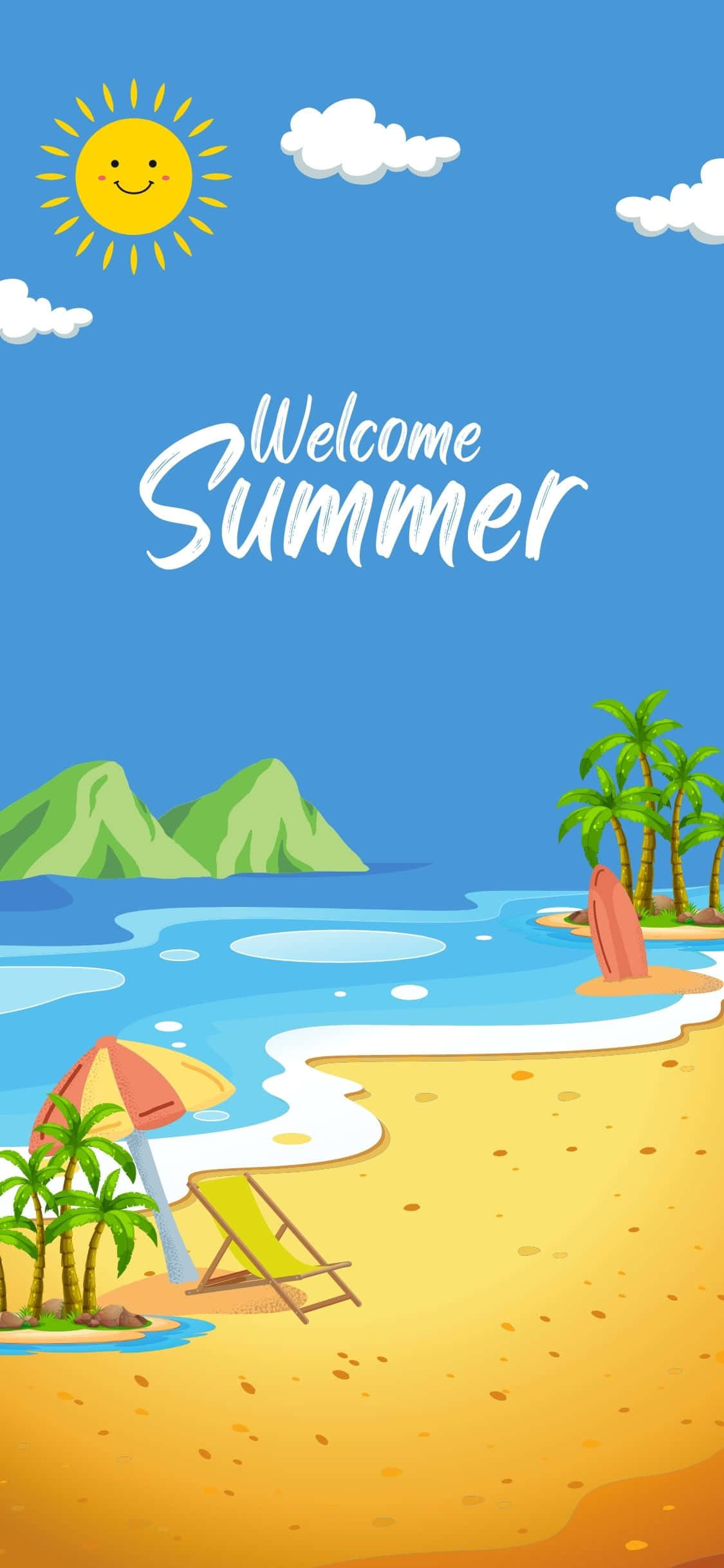Fond de vară iPhone X cu ilustrație de plajă tropicală Fundal