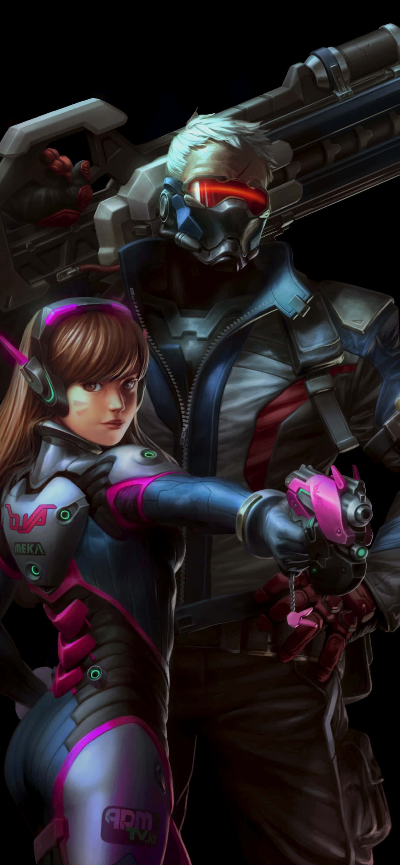 Fond iPhone Xs Max Overwatch D.Va cu Soldier 76 Fundal