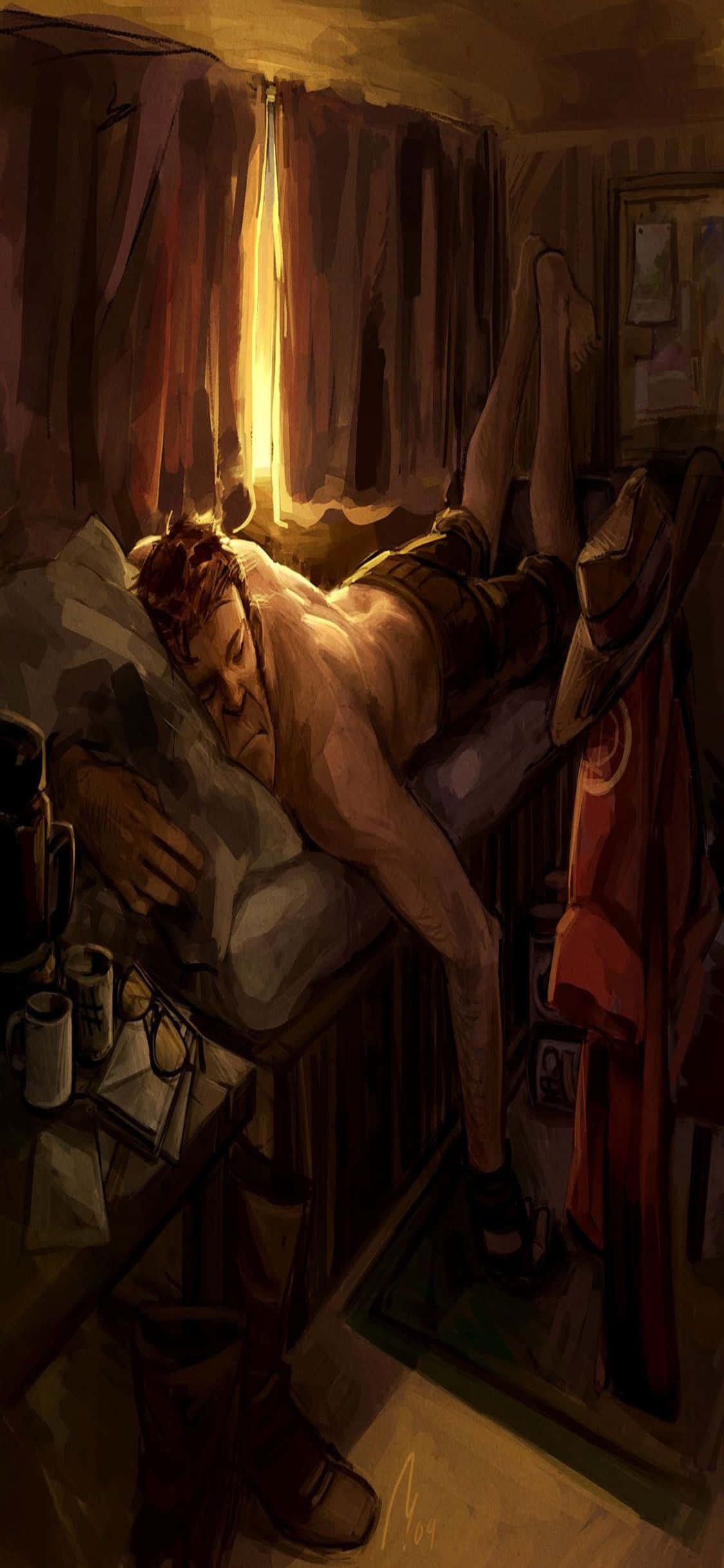 Fond iPhone Xs Tf2 Pictură Fanart Sniper Dormind Fundal