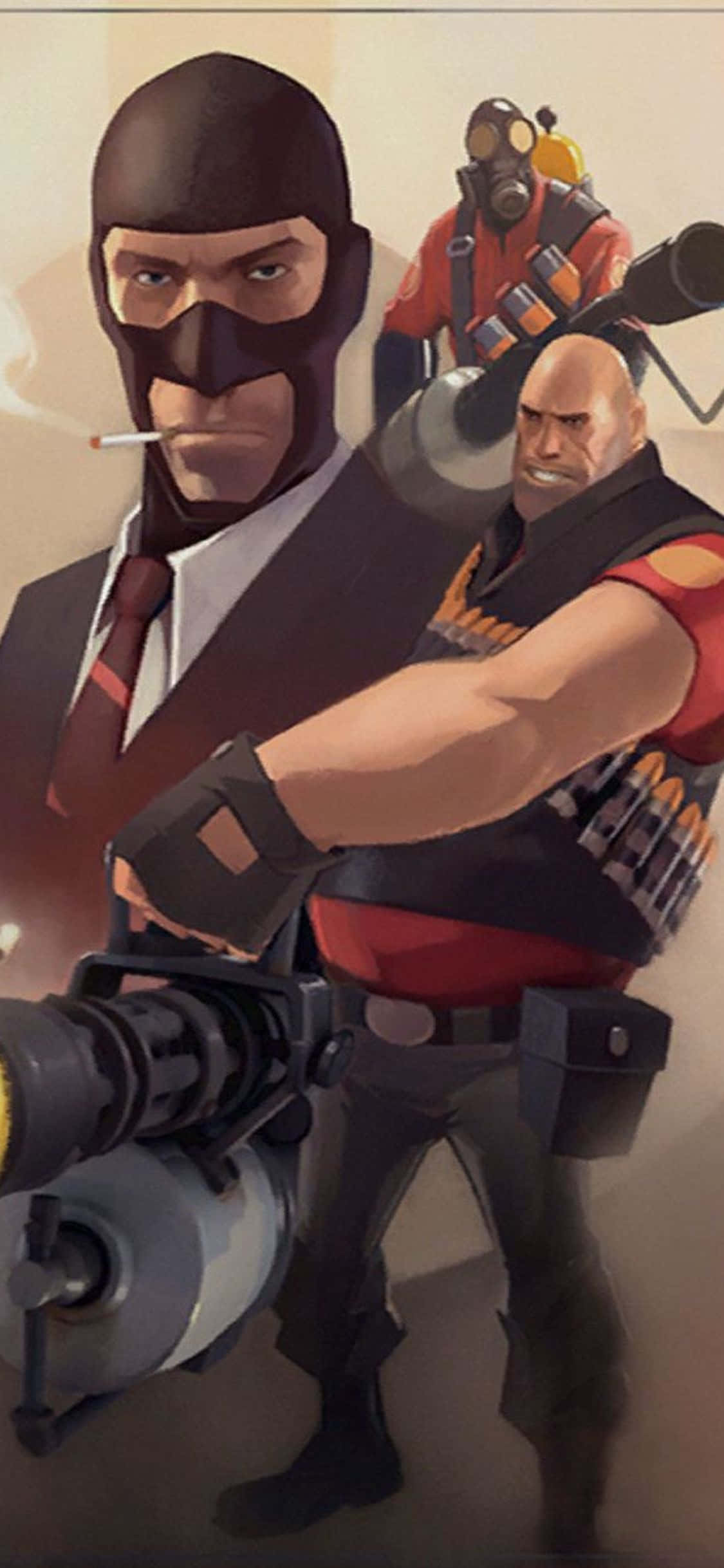 Fond iPhone XS TF2 Poster cu Spy, Pyro și Heavy Fundal