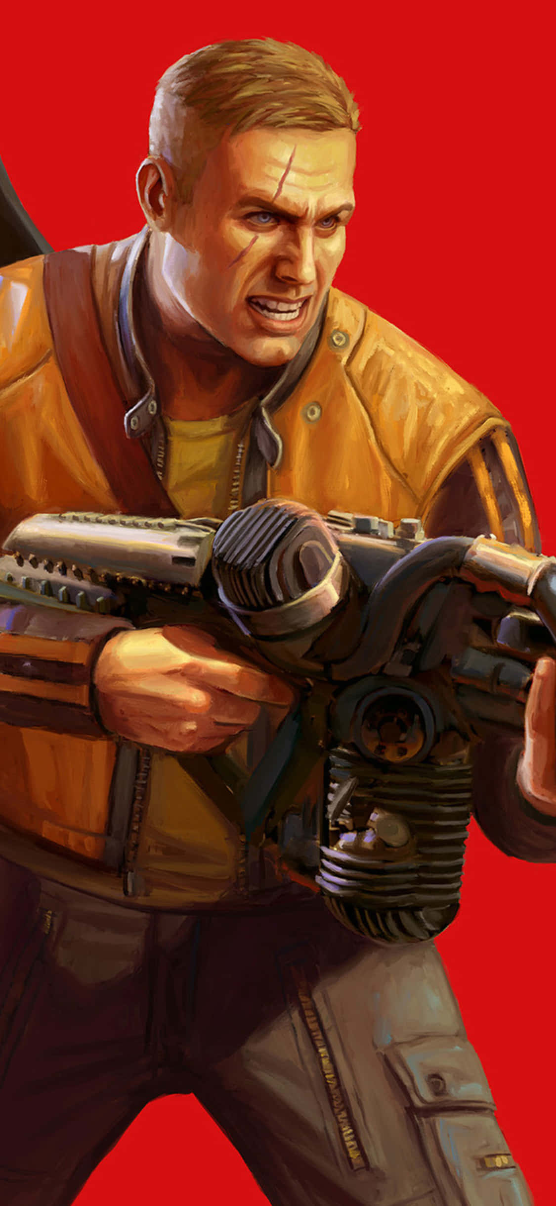 Fond iPhone Xs Wolfenstein Ii Terror Billy Tragând cu Arma Fundal