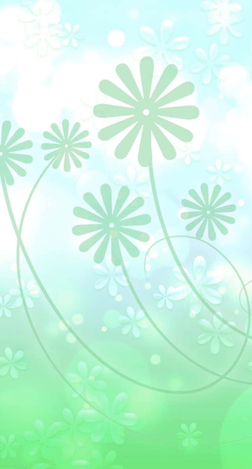 Fond verde pastel cu flori și tulpini Fundal