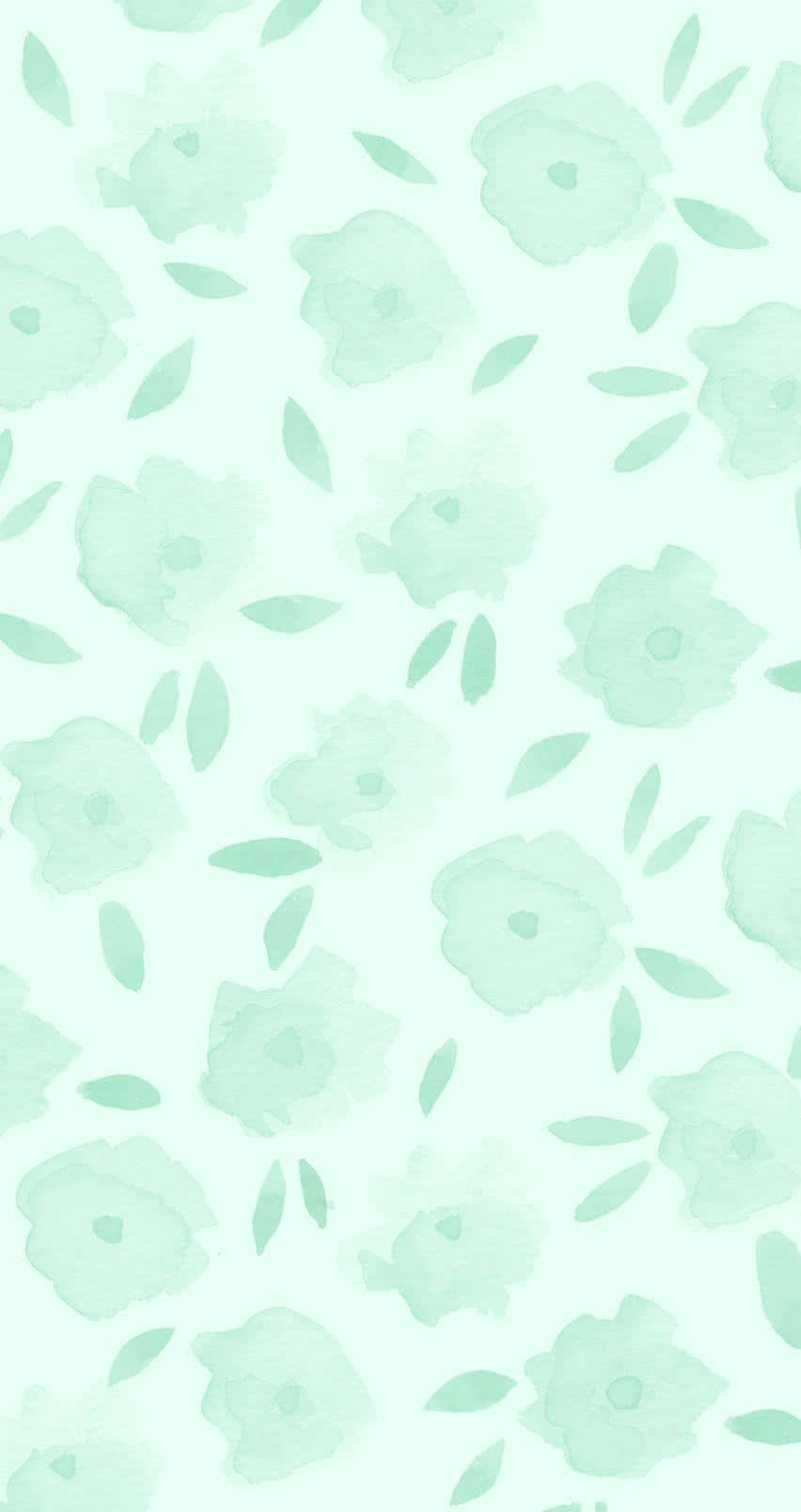 Fond verde pastel cu flori și frunze Fundal