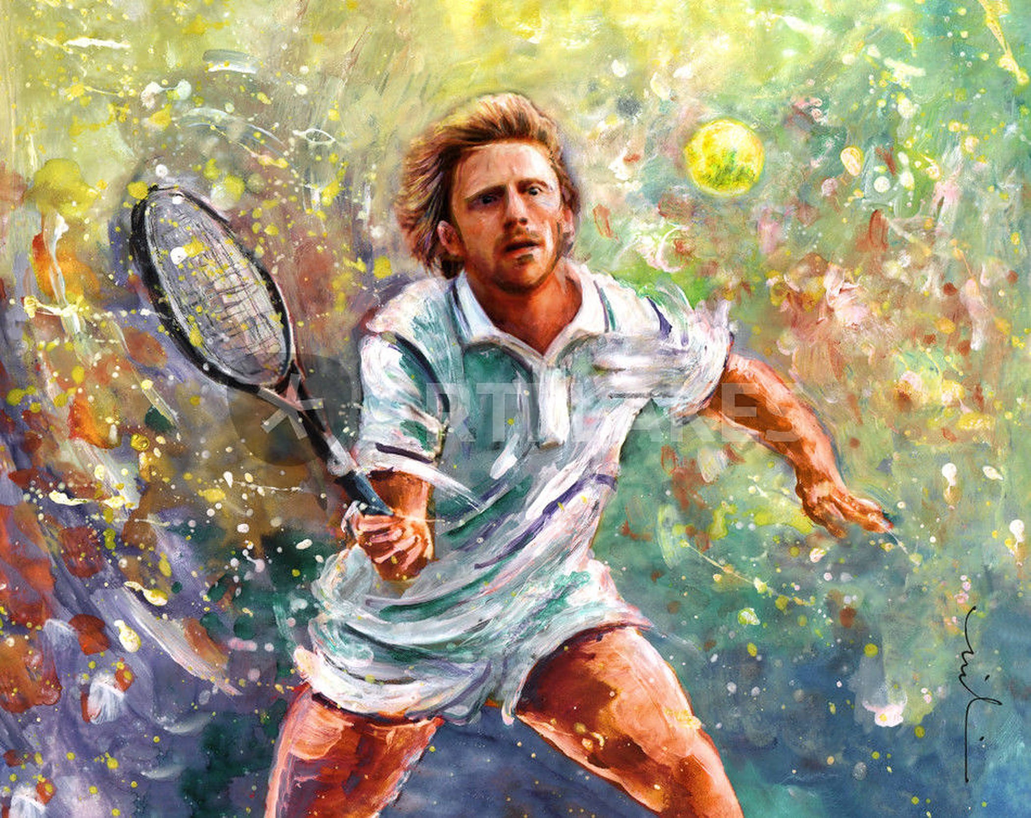 Forehand-ul puternic al legendei tenisului Boris Becker Fundal