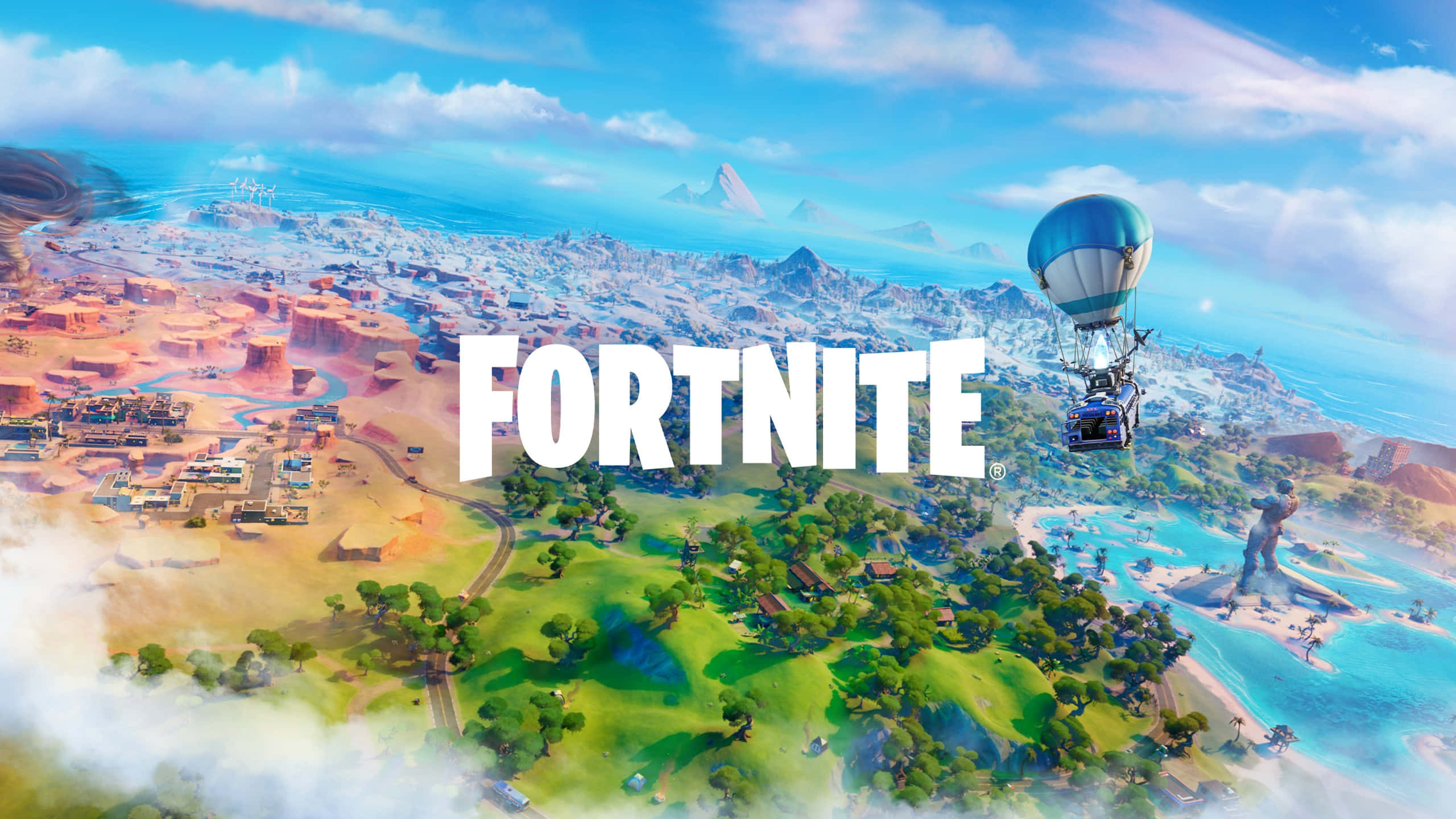 Fortnite – un oraș cu un balon cu aer cald Fundal