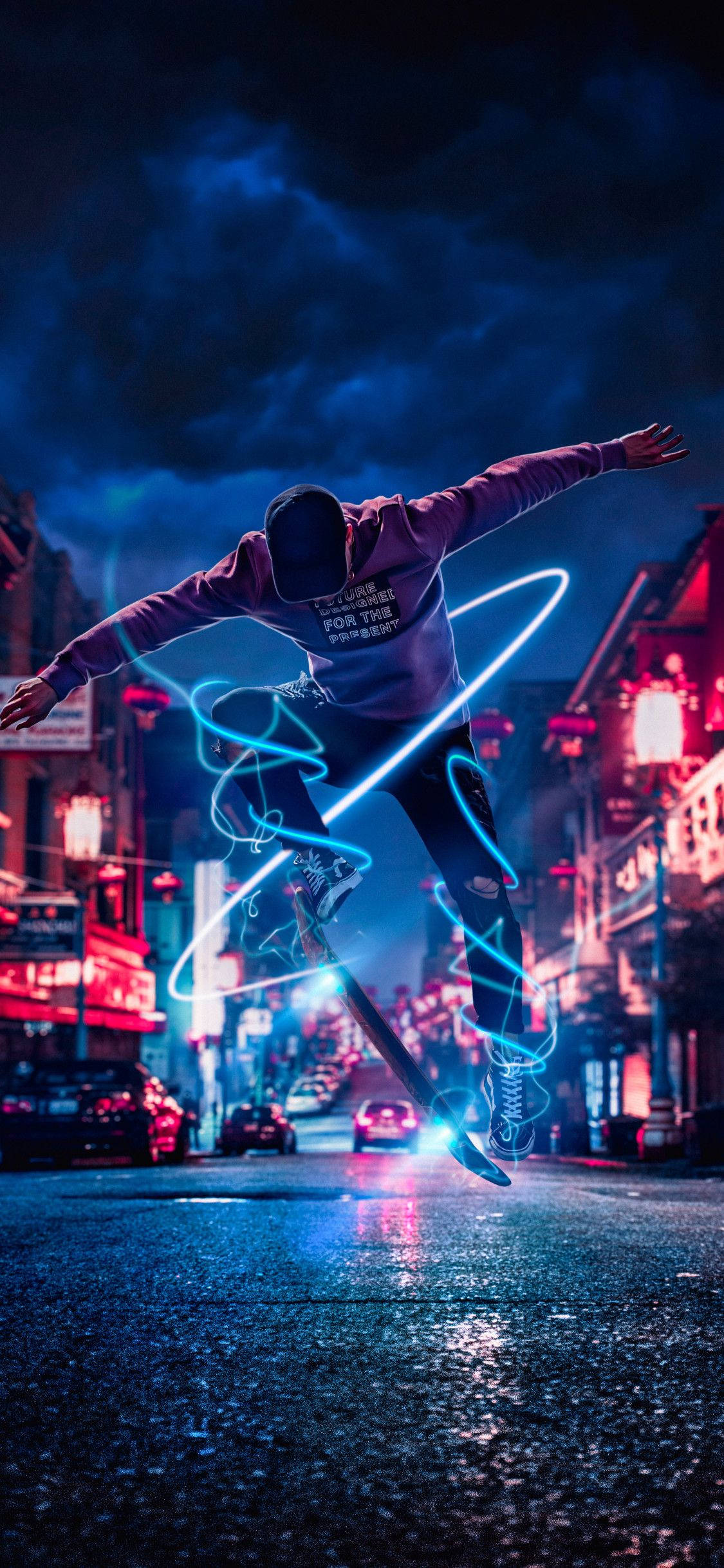 Fotografie cu mișcare de lumină Skateboard iPhone Fundal