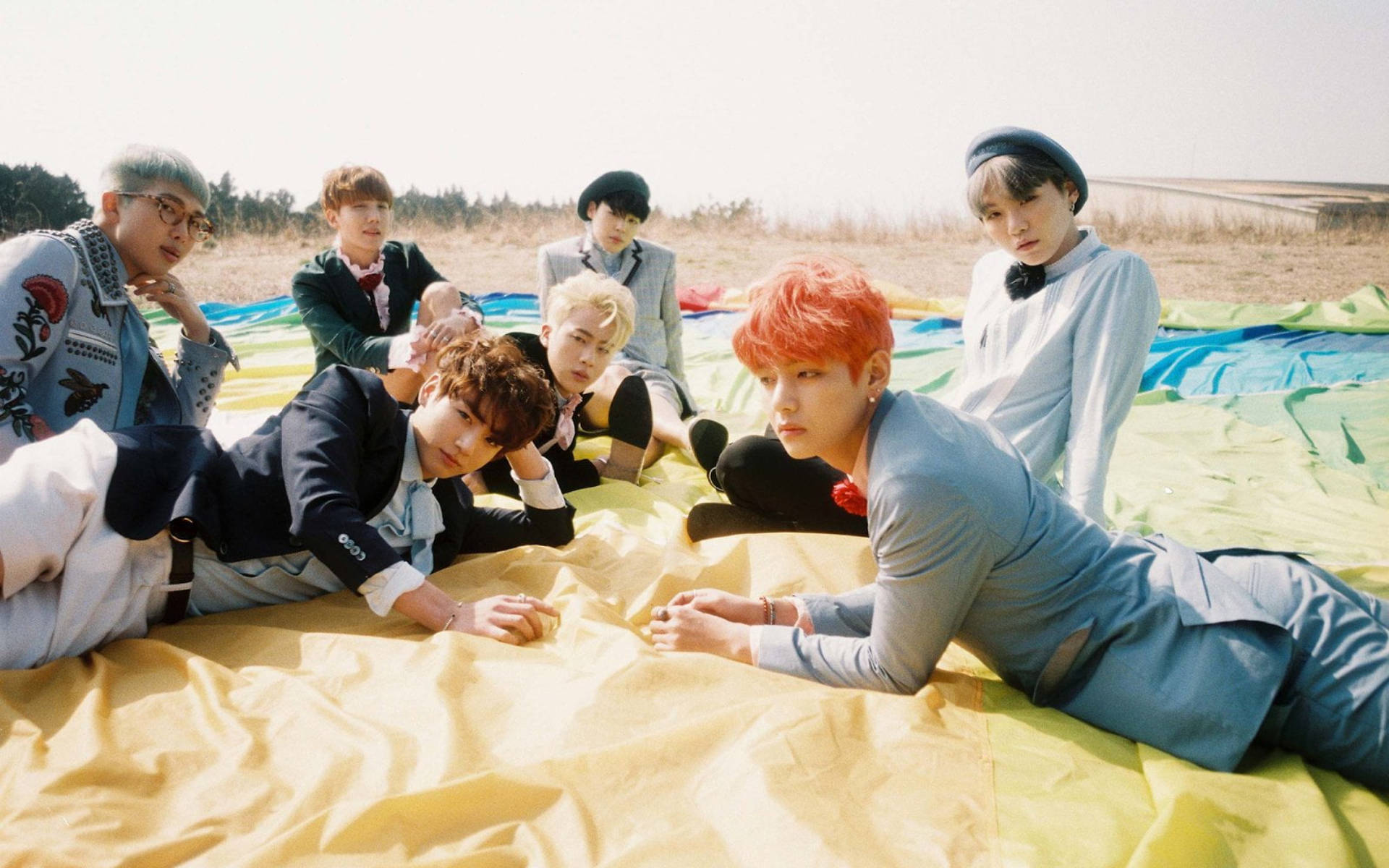 Fotografie de grup BTS pe câmp Fundal