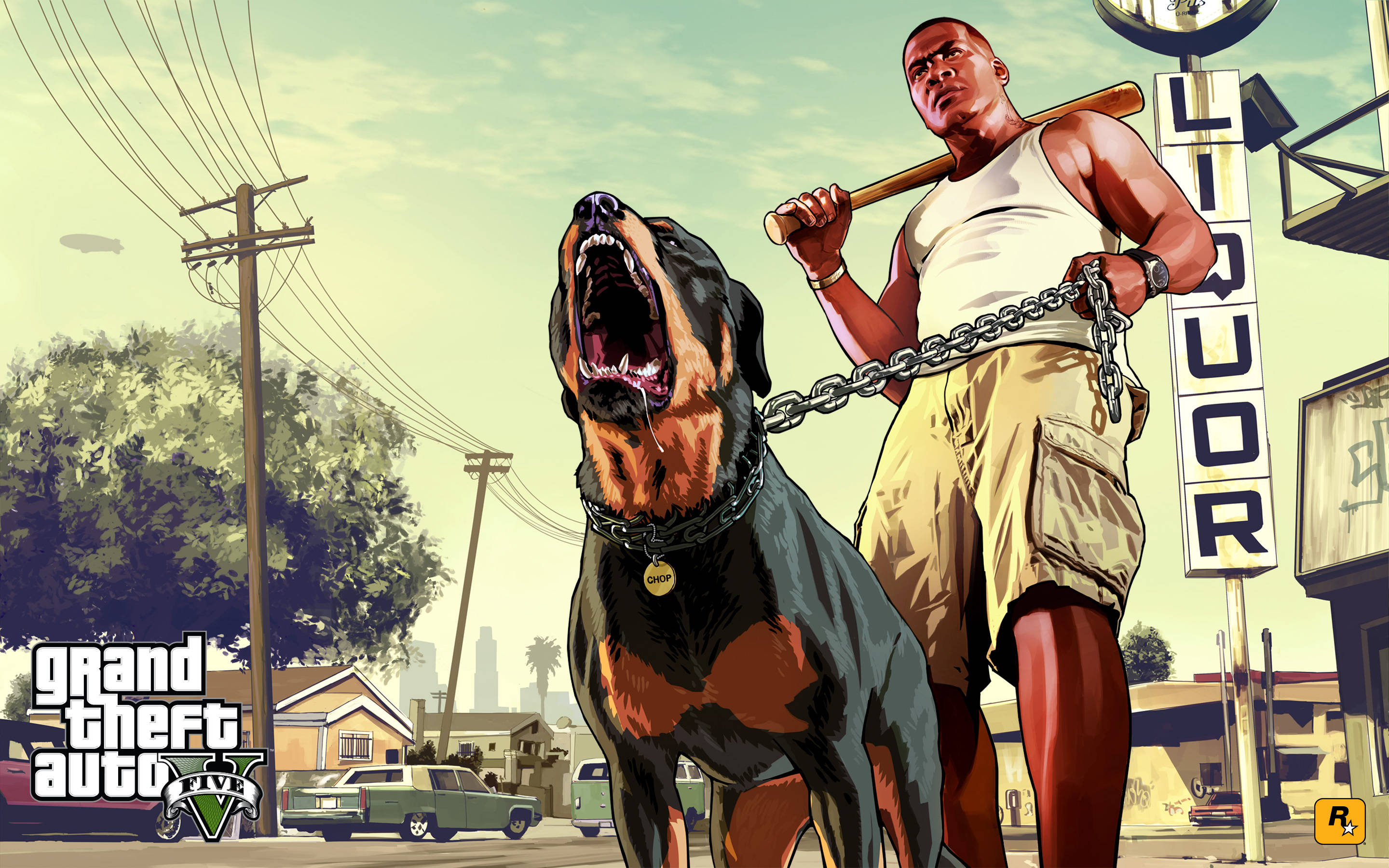 Franklin ține Chop în 4K GTA 5 Fundal
