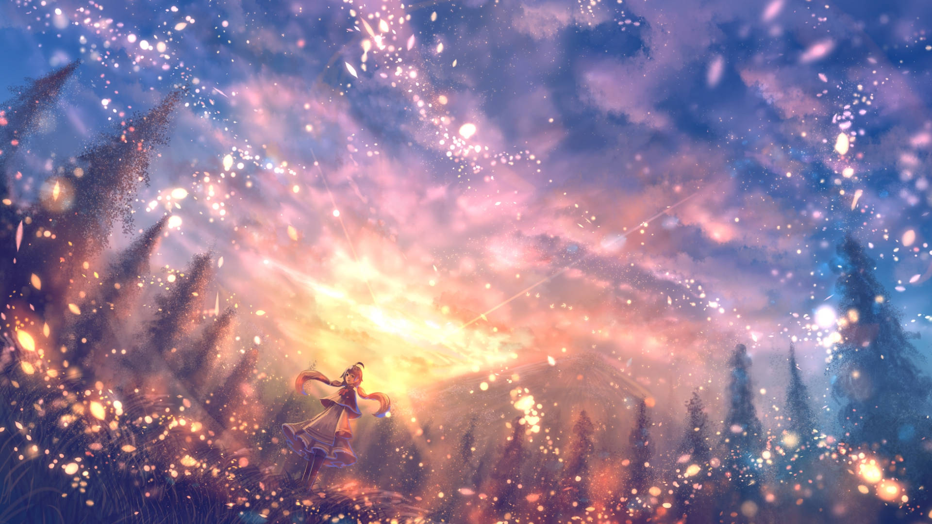 Frumoasă Apus Anime Magical Fundal