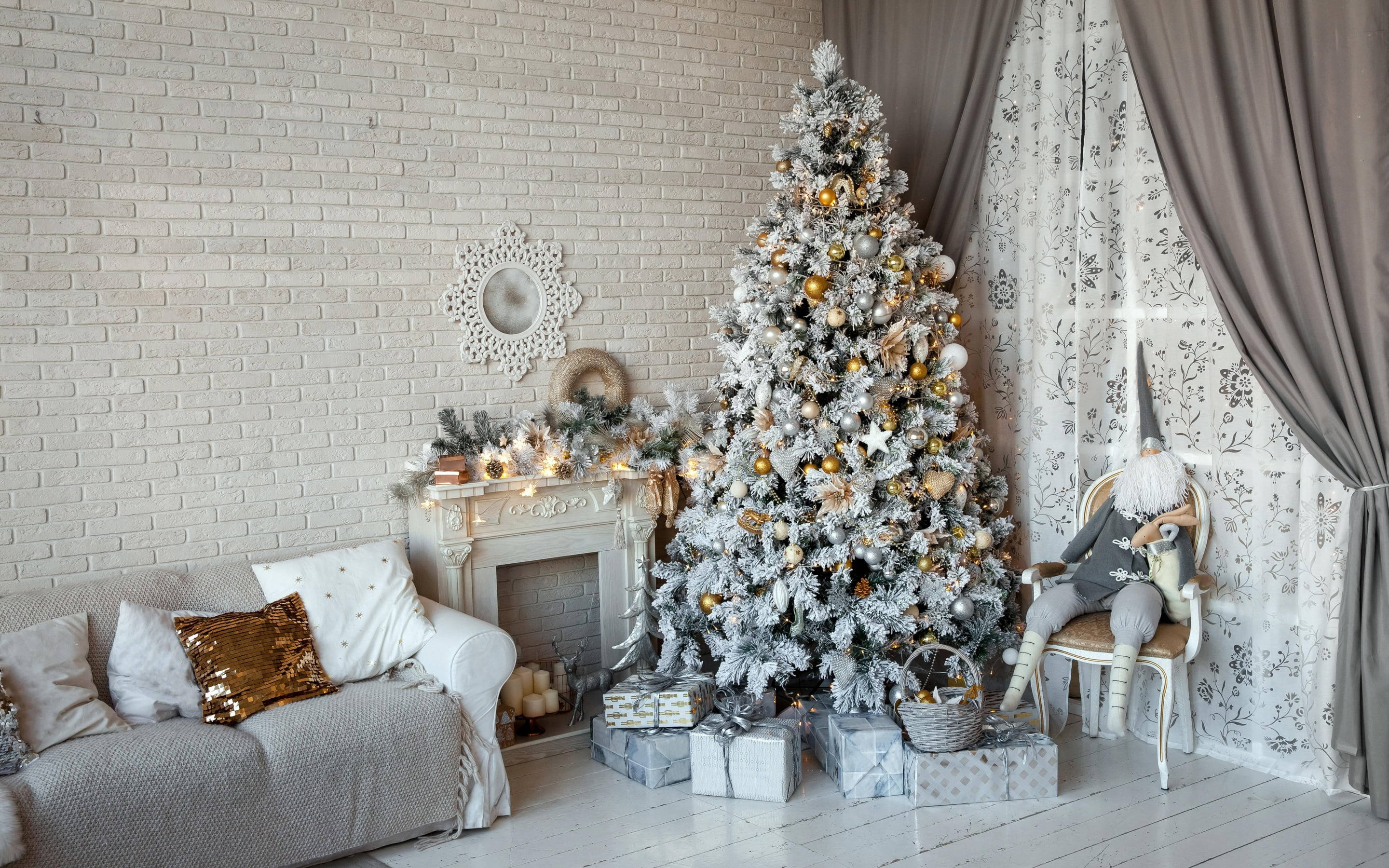 Frumoasă cameră de Crăciun cu decor alb Fundal