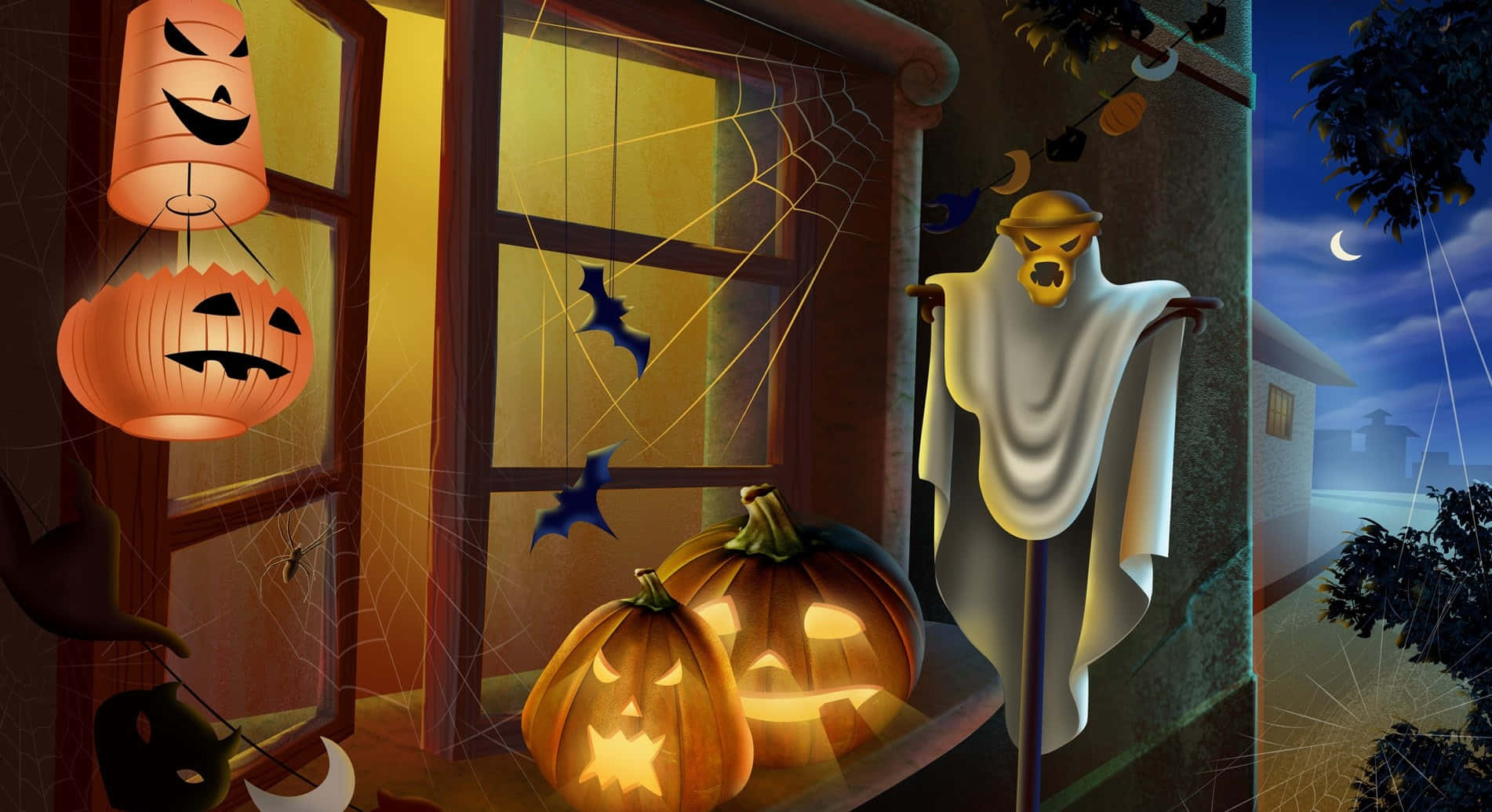 Frumoasă decorare de Halloween a unei case Fundal