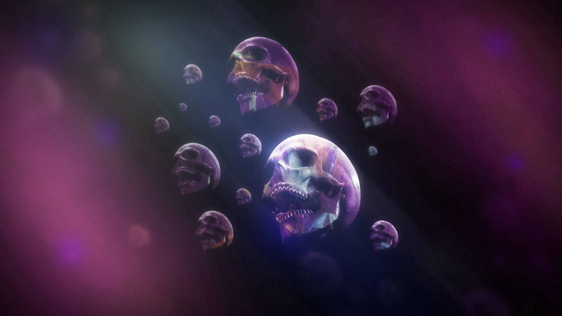 Craniu violet care dispare într-un fundal cu fum în gradient.