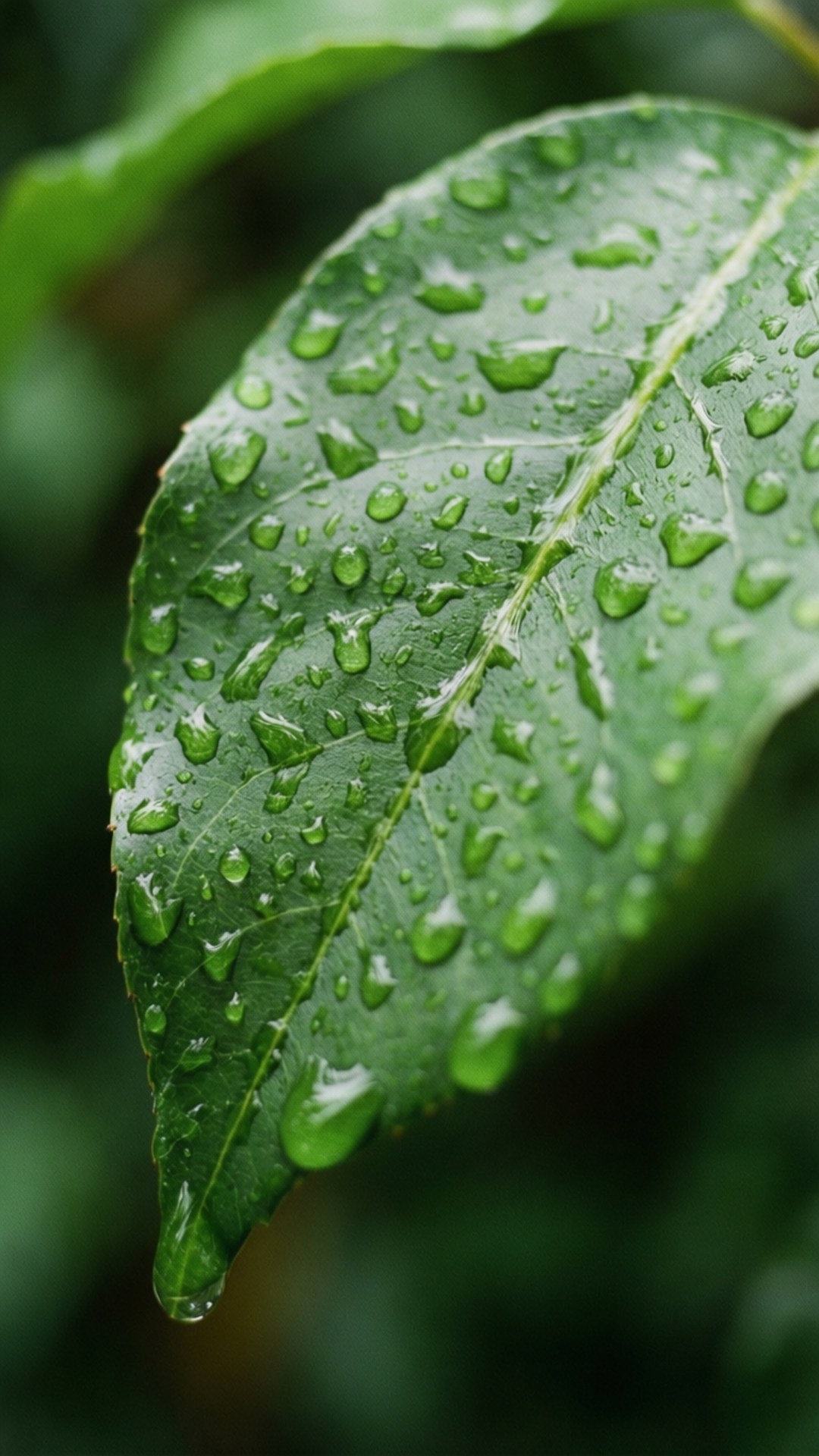 Frunză cu picături de ploaie – macro Fundal