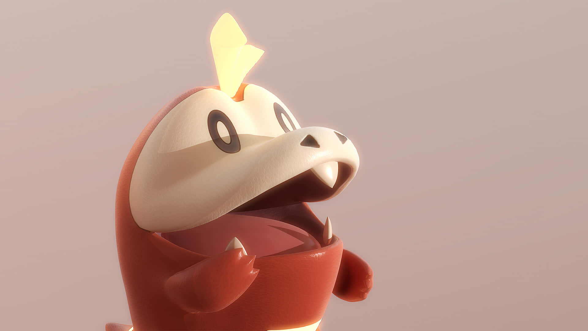 Fuecoco Pokemon Cu Gura Deschisă 3D Fundal