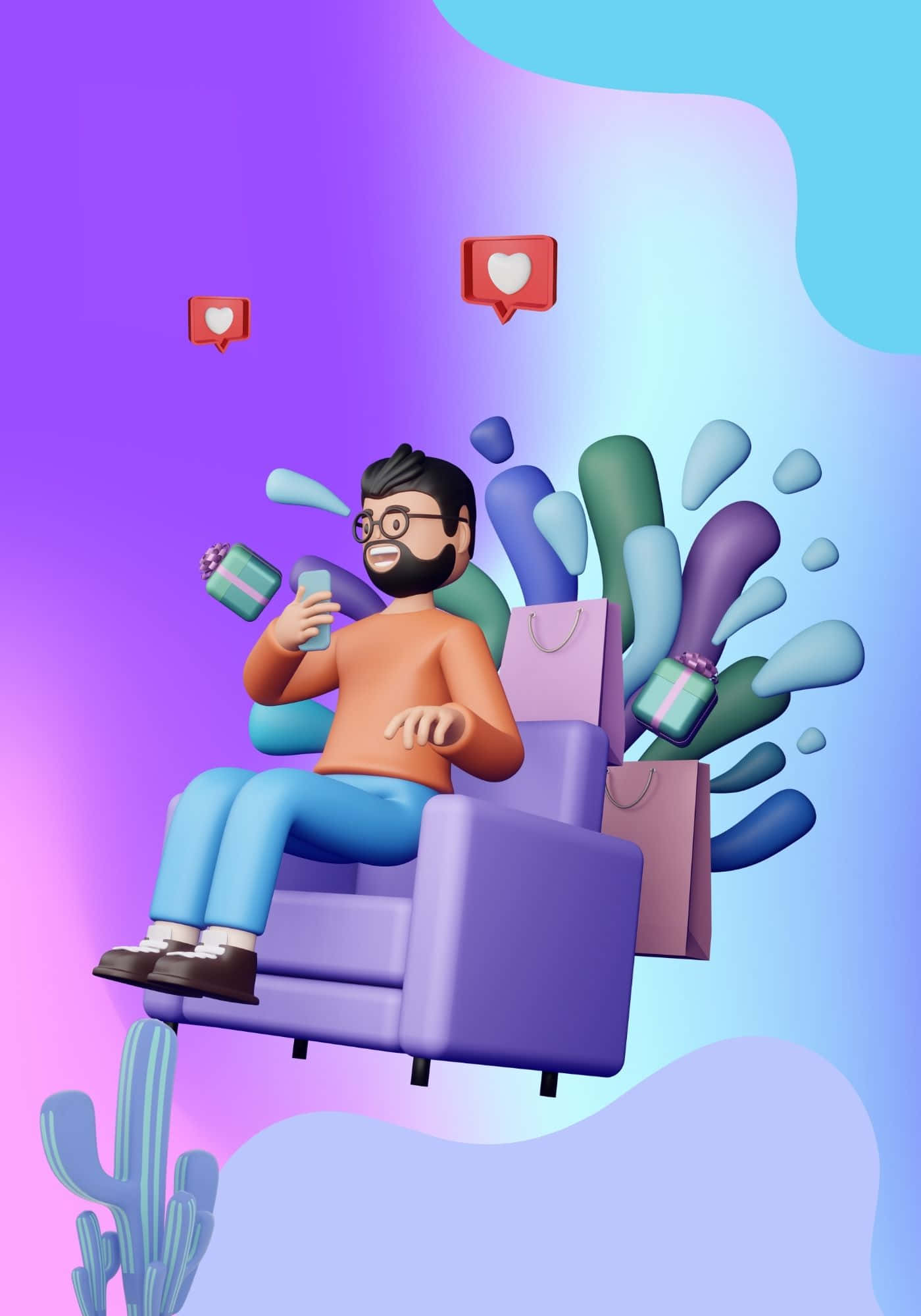 Fundal 3D Cool cu Bărbat Pe Canapea Fundal