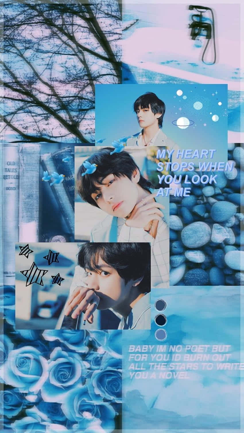 Fundal albastru estetic cu Kim Tae-hyung Fundal