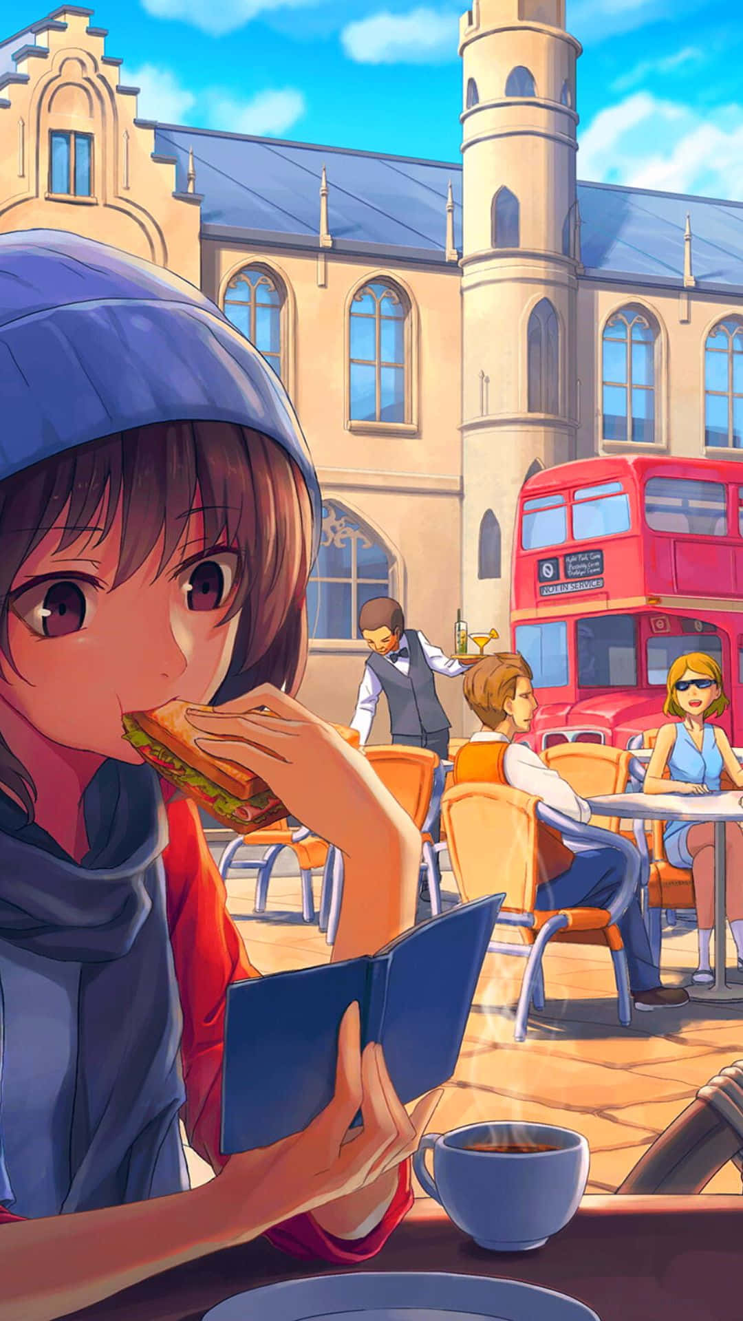 Fundal Cafenea Anime cu Sandviș Fundal