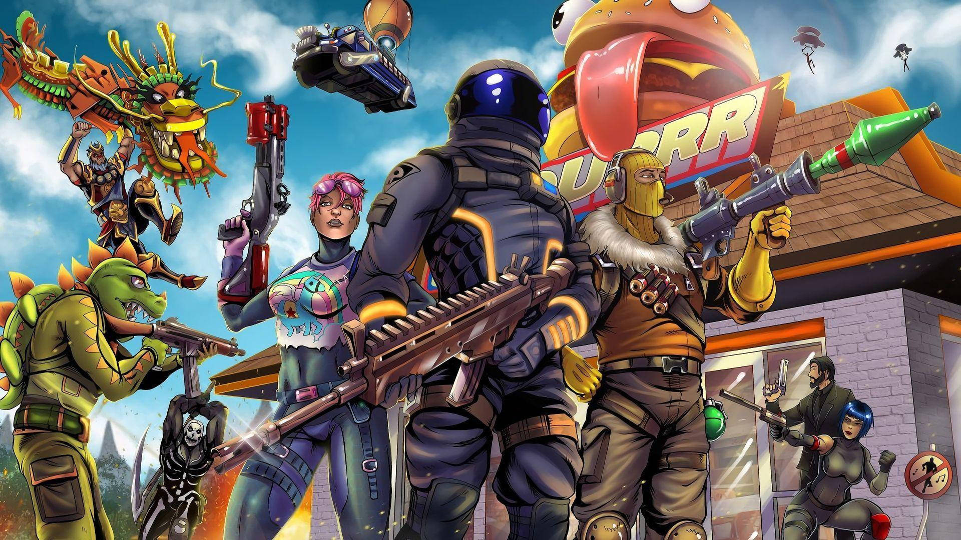Fundal Cool Fortnite în Stil Desen Animat Fundal