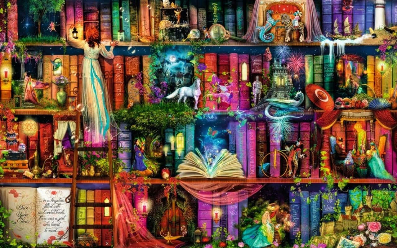Fundal cu bibliotecă magică și cărți Fundal