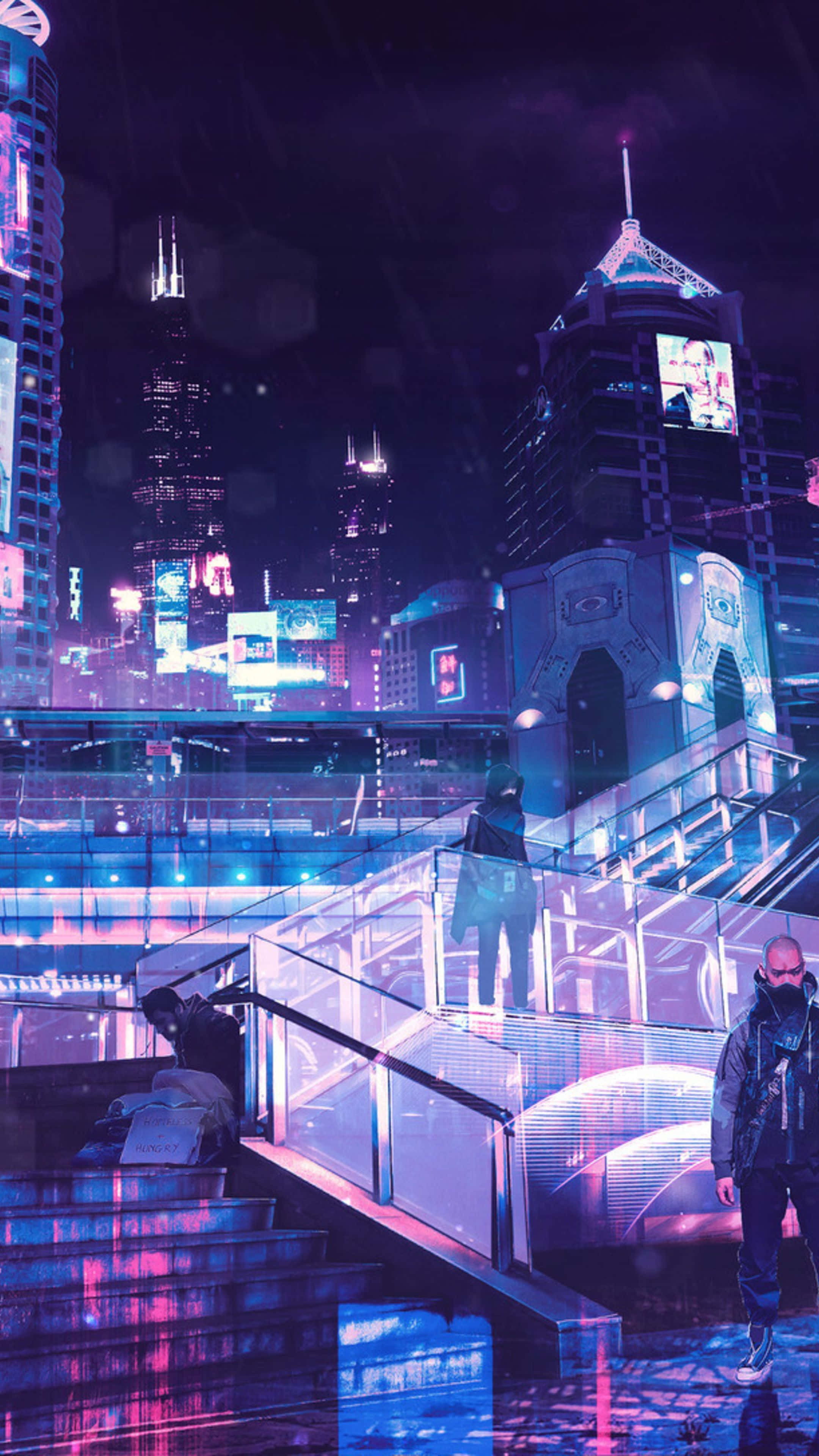 Fundal cu oraș neon Fundal