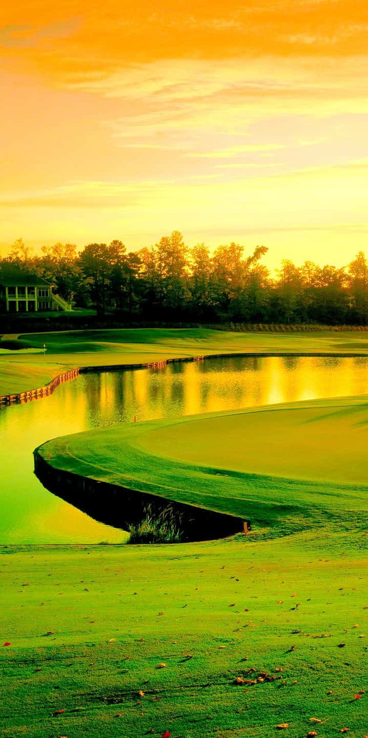 Fundal de apus cald pentru Pixel 3 pe teren de golf Fundal