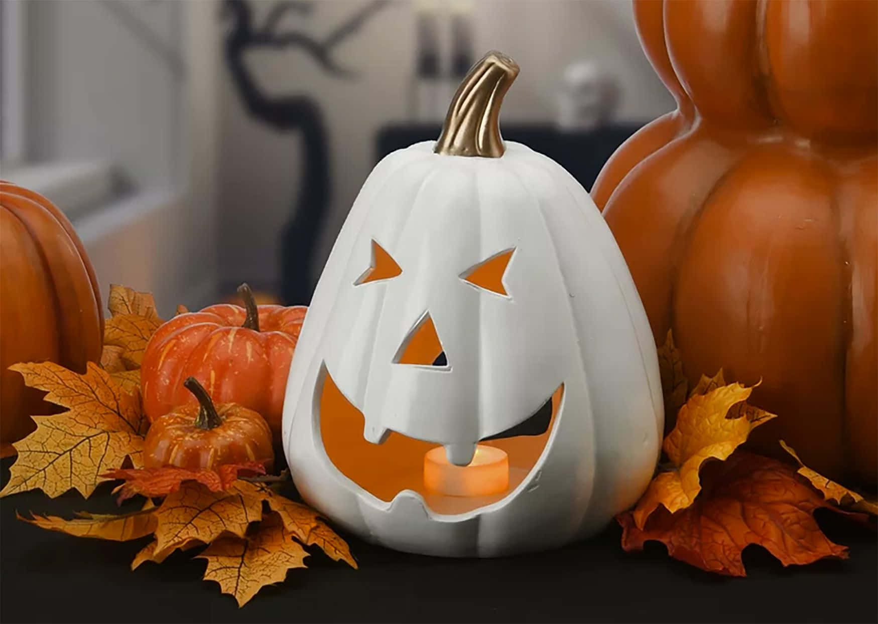 Fundal de Halloween cu Dovleci și Față Albă Fundal