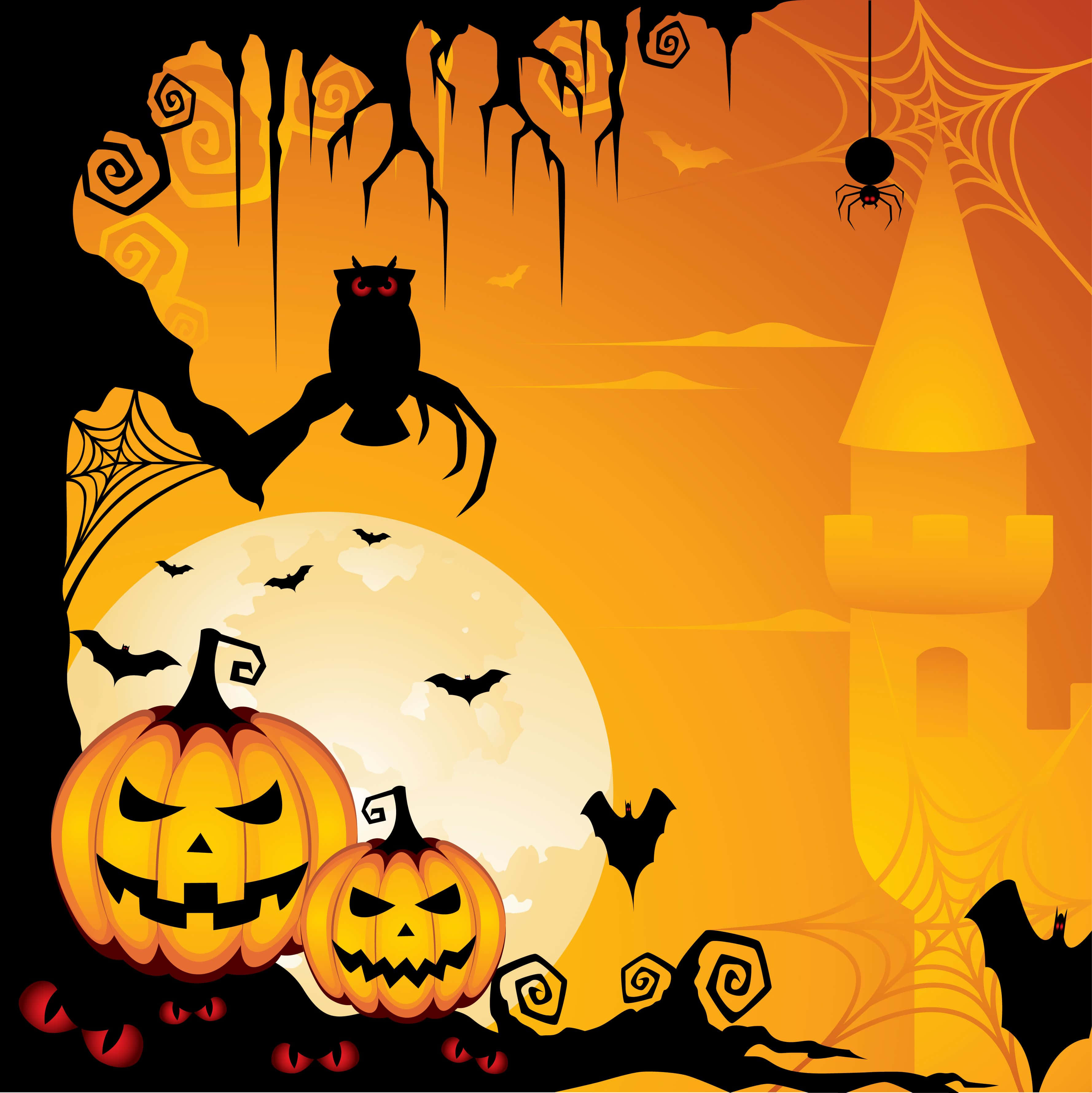 fundal de Halloween cu dovleci și un castel Fundal